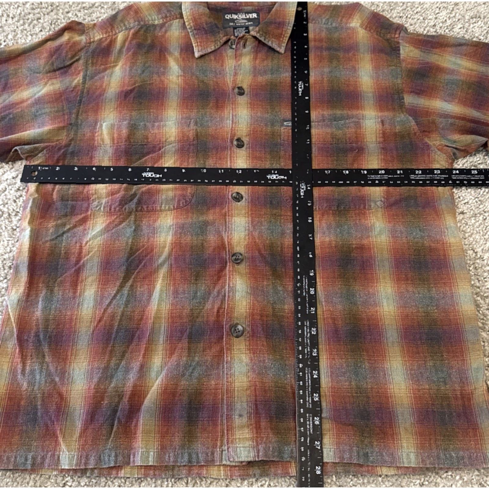 Quiksilver Quiksilver Button-Up Shirt Denim Plaid Multicolor Orange Tan Salt Water M Long Sleeve Men Regular Size M Size US M / EU 48-50 / 2 - 6 Thumbnail