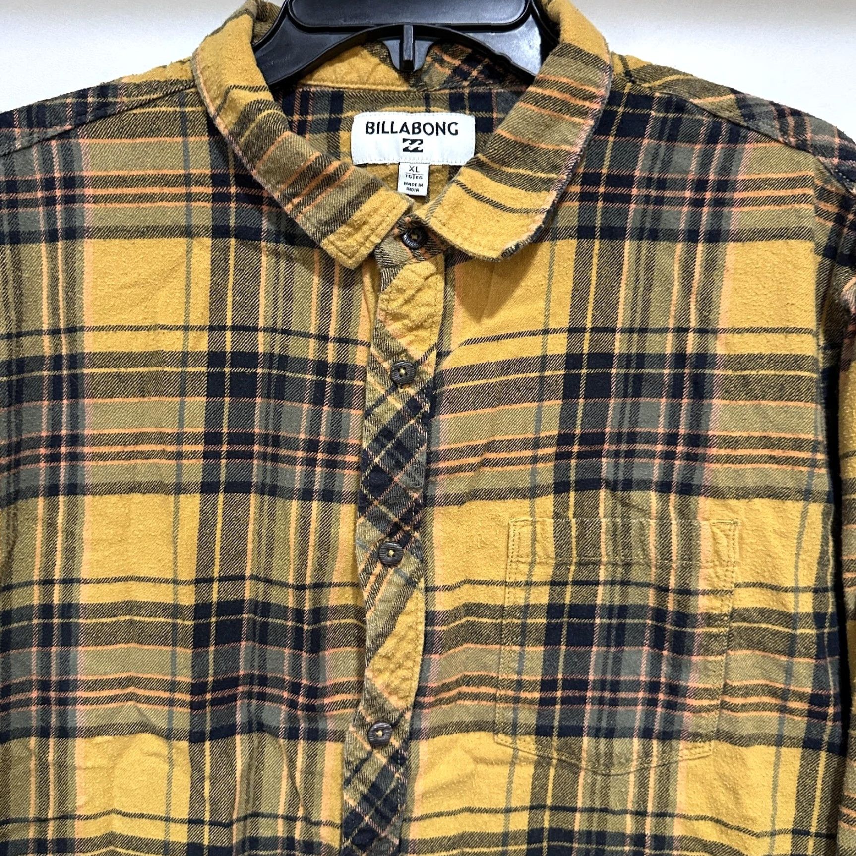 Billabong Billabong Shirt XL Yellow Plaid Flannel Button Front Surf Grunge PILL Mens Size US XL / EU 56 / 4 - 2 Thumbnail