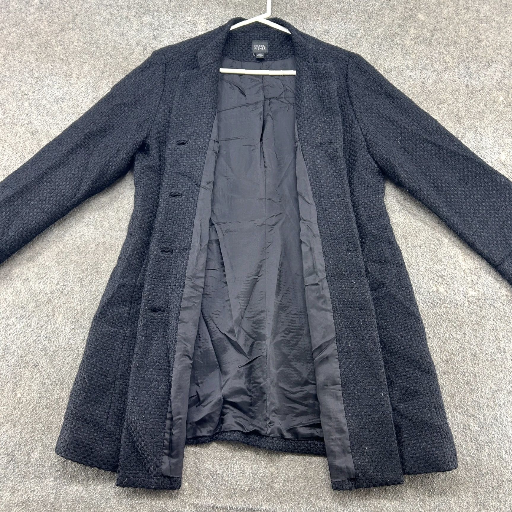 Eileen Fisher Eileen Fisher Coat Womens Small Black Long Textured Cotton Wool Blend Overcoat Size S / US 4 / IT 40 - 5 Thumbnail