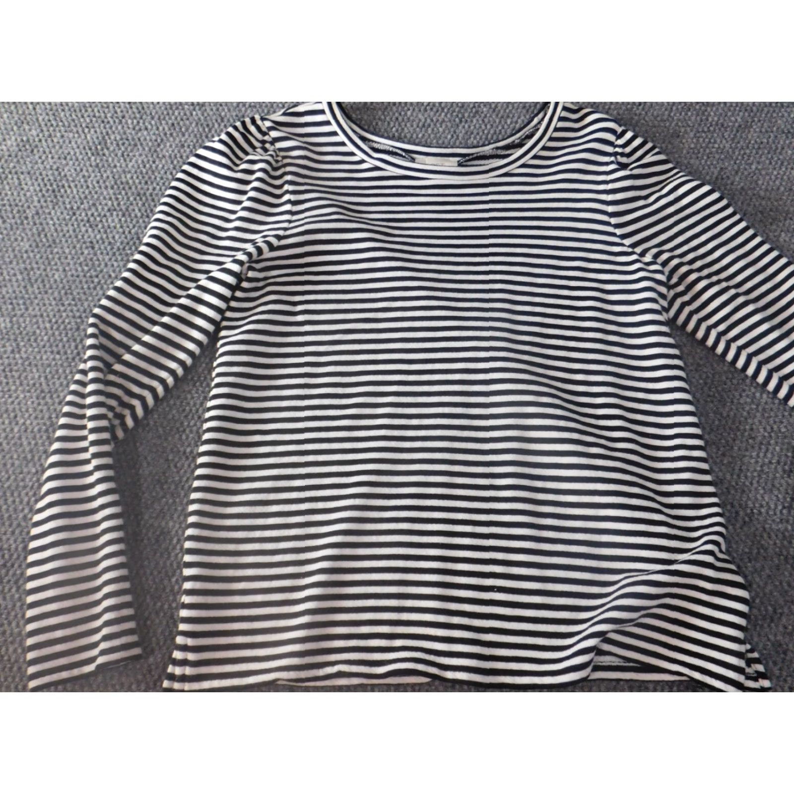 Loft LOFT Sweater Womens Medium White Knit Pullover Striped Rib Knit Crew Neck Slim Stretch Casual Vintage: No Size M / US 6-8 / IT 42-44 - 3 Thumbnail