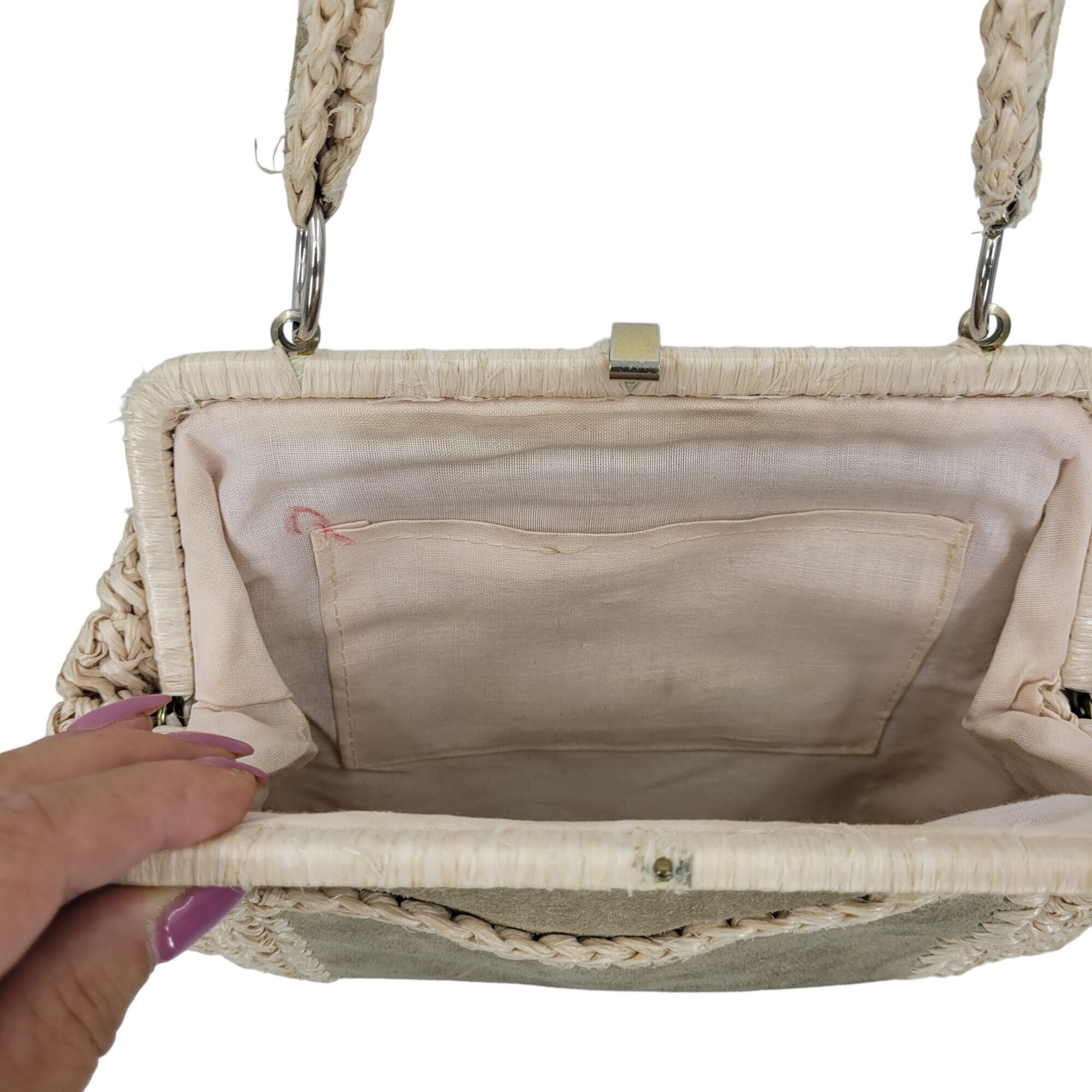 Vintage Vintage Handmade Crochet Macrame Straw Suede Shoulder Bag P Size ONE SIZE - 6 Thumbnail