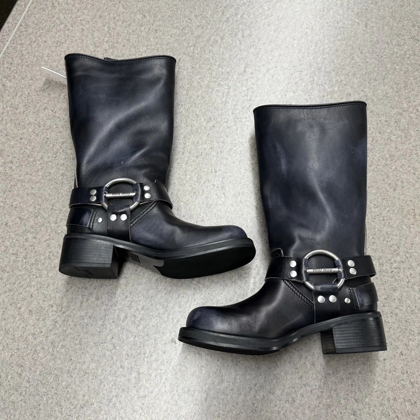 Miu Miu MiuMiu Knee-High Distressed Biker Calfskin Boots EU38 Mint Size US 7 / IT 37 - 4 Thumbnail