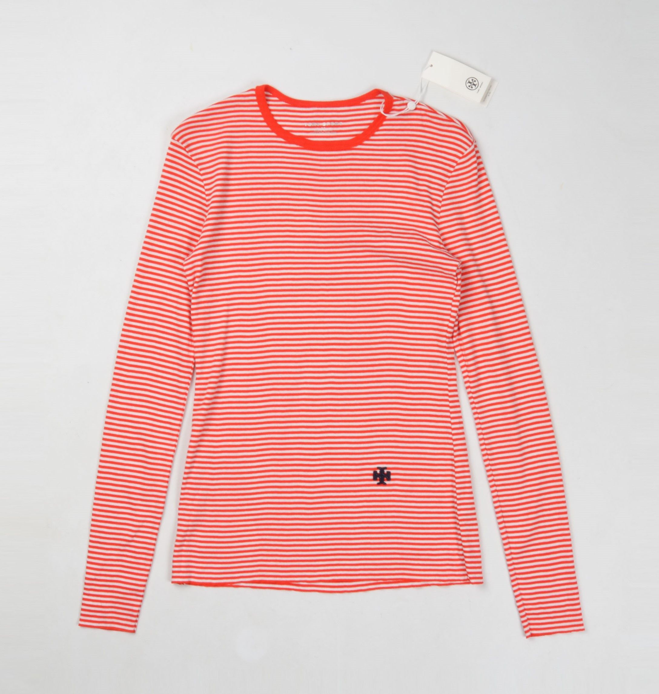 Designer × Tory Burch Tory Burch Red Striped Long Sleeve Logo Slim Fit Top Size S / US 4 / IT 40 - 4 Thumbnail