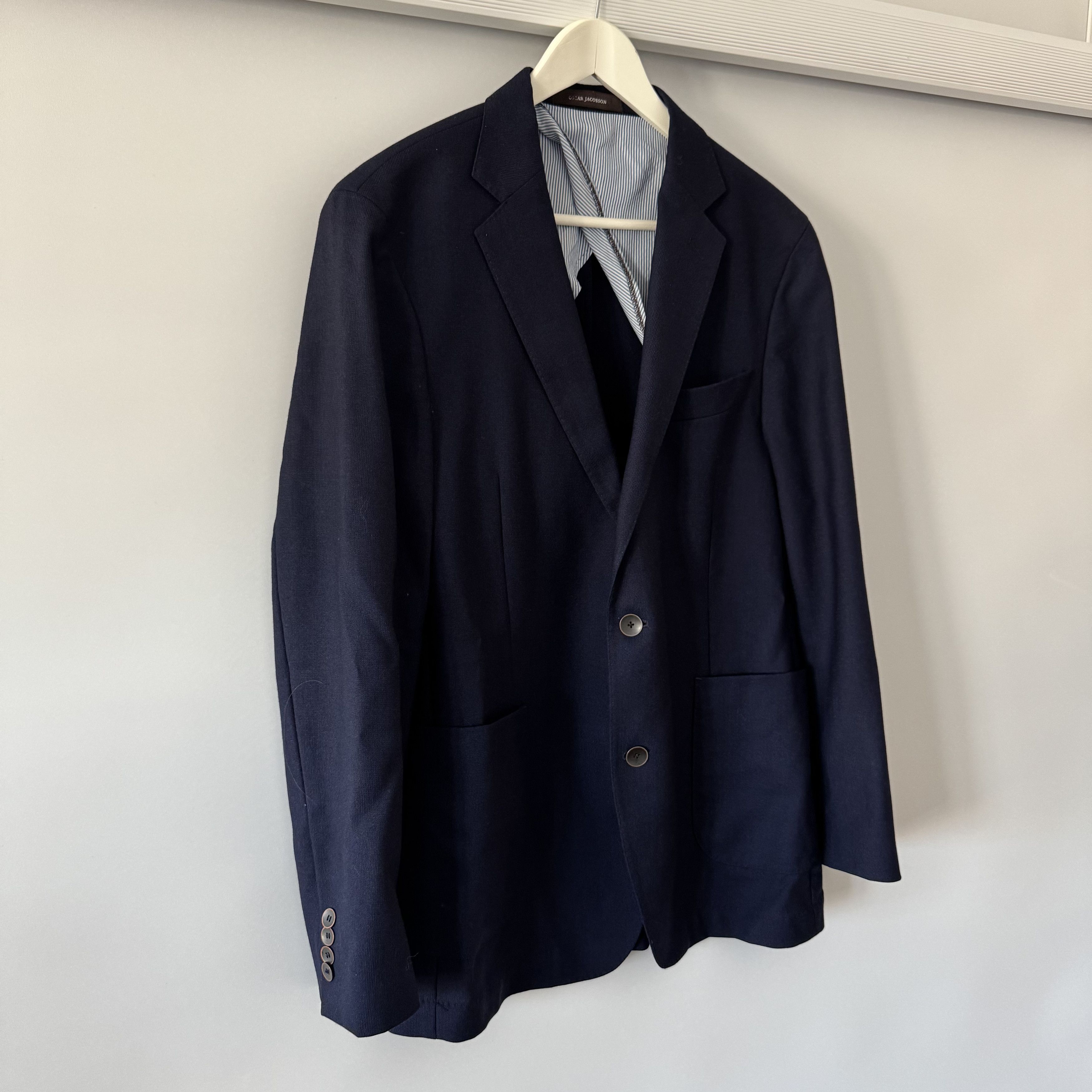 Oscar Jacobson Men's Oscar Jacobson Einar Navy Blue Wool Blazer Size 54 Size 54R - 2 Thumbnail