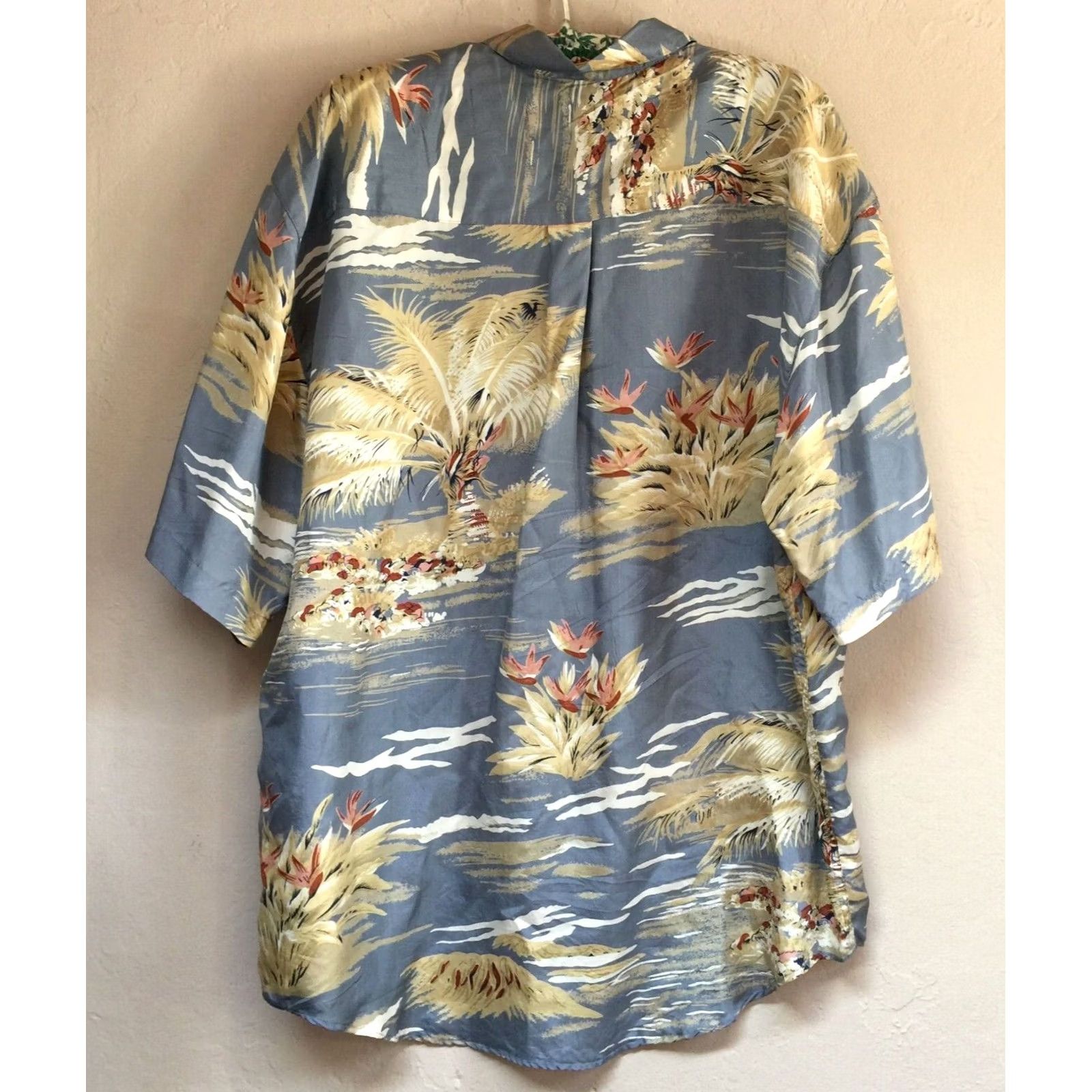 Vintage Silk Uomo Mens Large Palm Tree Button Up Hawaiian Shirt Short Sleeve Blue Size US L / EU 52-54 / 3 - 2 Thumbnail