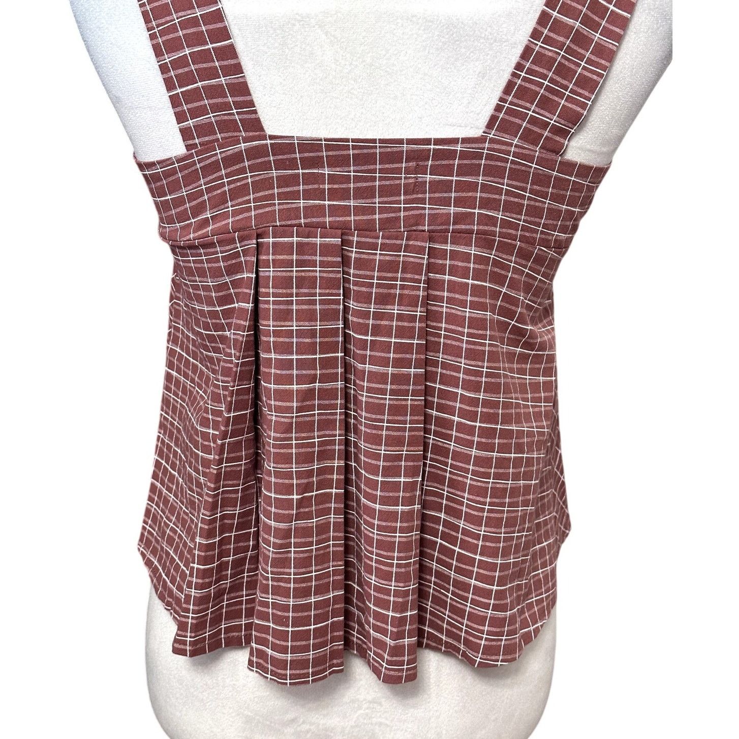 Other Torio Crop Top Plaid Square Neck Pleated Back Red/White S Size S / US 4 / IT 40 - 6 Thumbnail