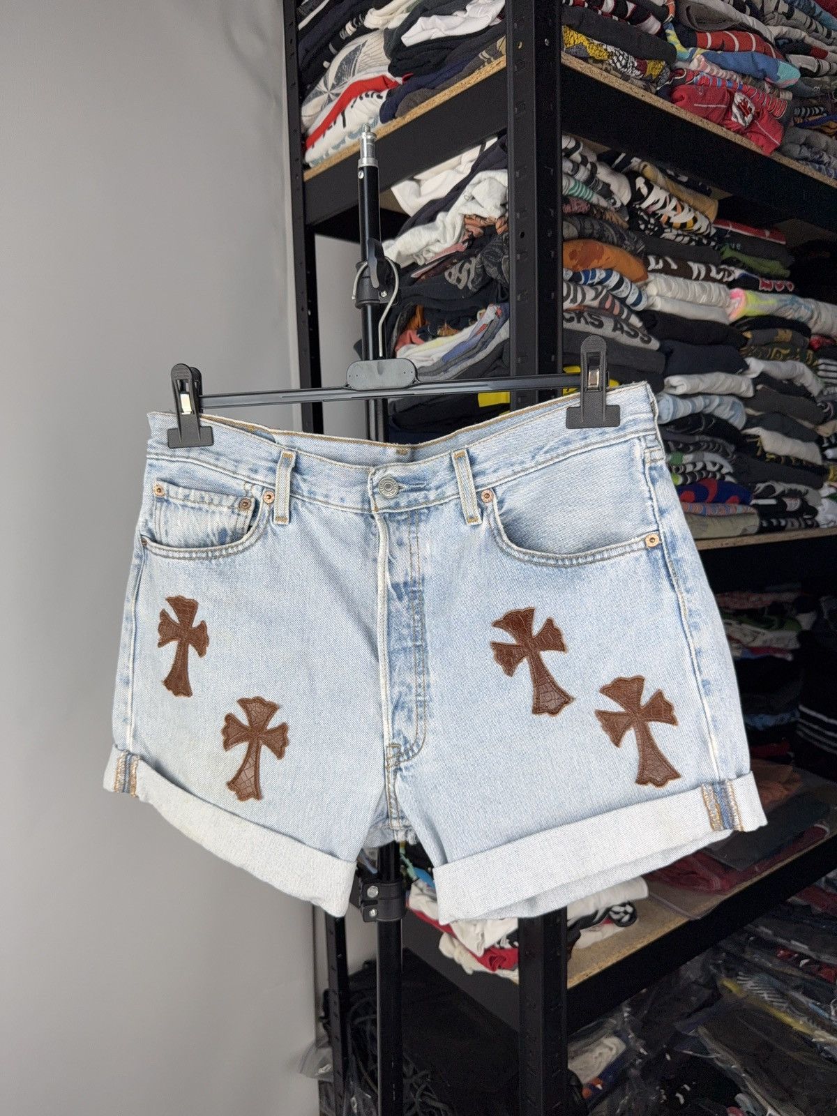 Levi's Vintage 90s Archival Chrome Hearts Style Cross Denim shorts Size 31" - 1 Thumbnail