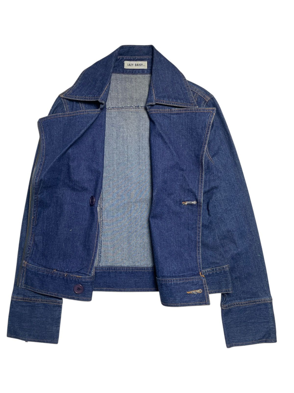 Angel Blue 2000’s Lazy Daisy - Asymmetrical Bikers Crop Denim Jacket Size M / US 6-8 / IT 42-44 - 7 Thumbnail