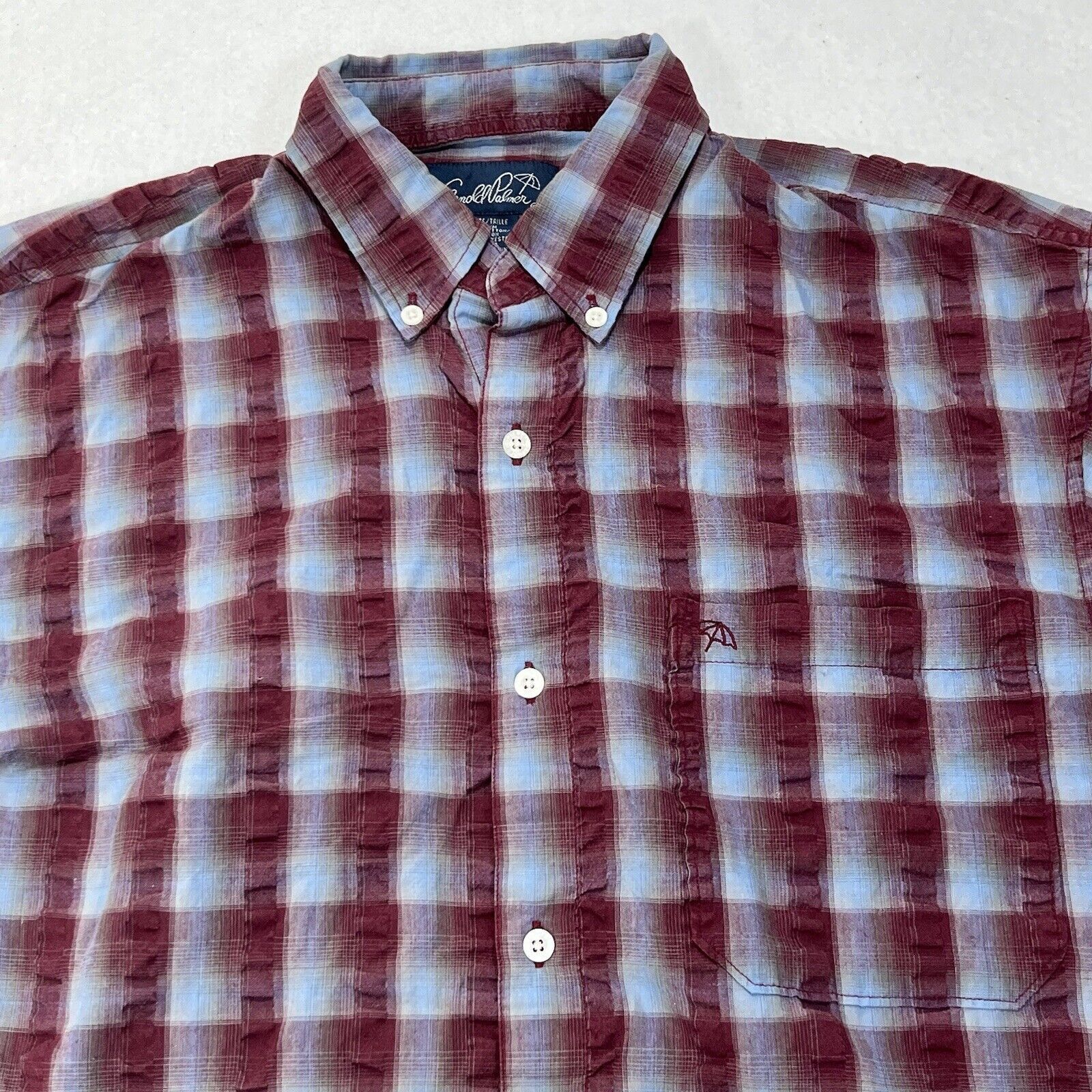 Other Arnold Palmer Button Down Maroon Short Sleeve Pocket Shirt Size US M / EU 48-50 / 2 - 2 Thumbnail