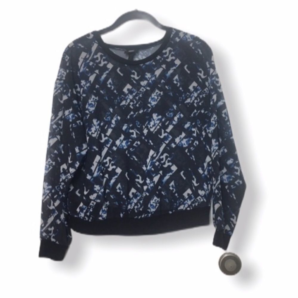 Mossimo Mossimo Sheer Abstract Print Blouse | Size S | Blue Black Li Size S / US 4 / IT 40 - 2 Thumbnail