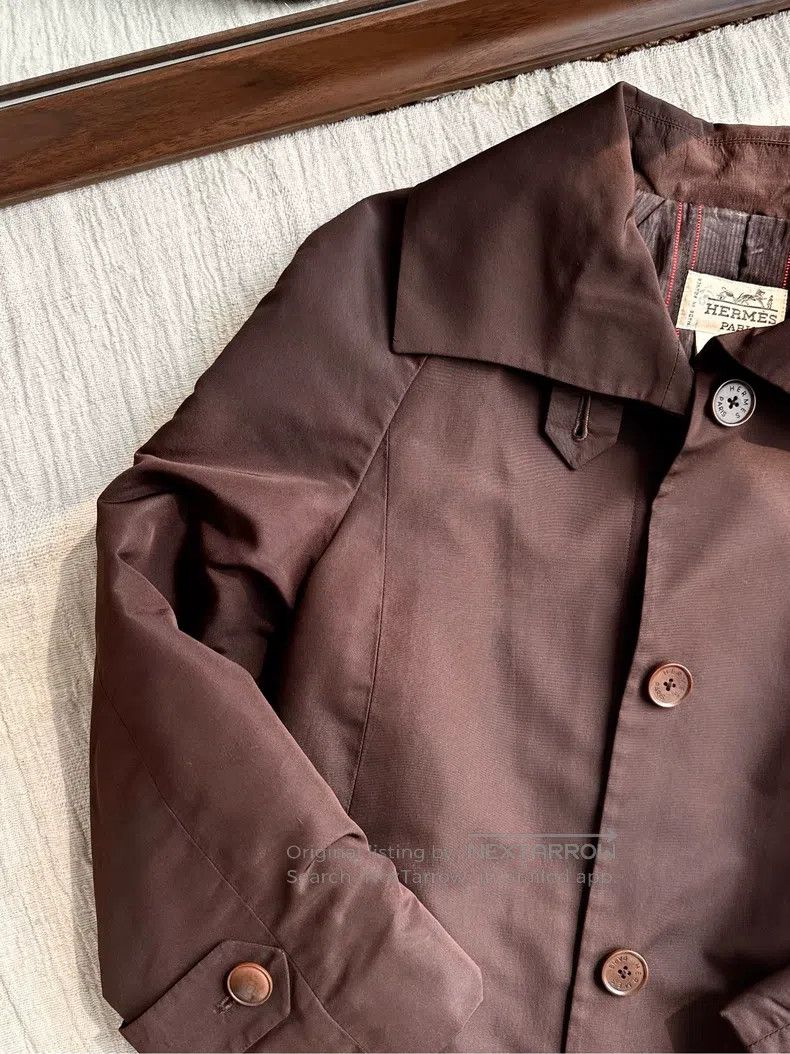 Hermes Hermes Vintage Silk Hidden Button Long Trench Coat, Dark C Size S / US 4 / IT 40 - 6 Thumbnail