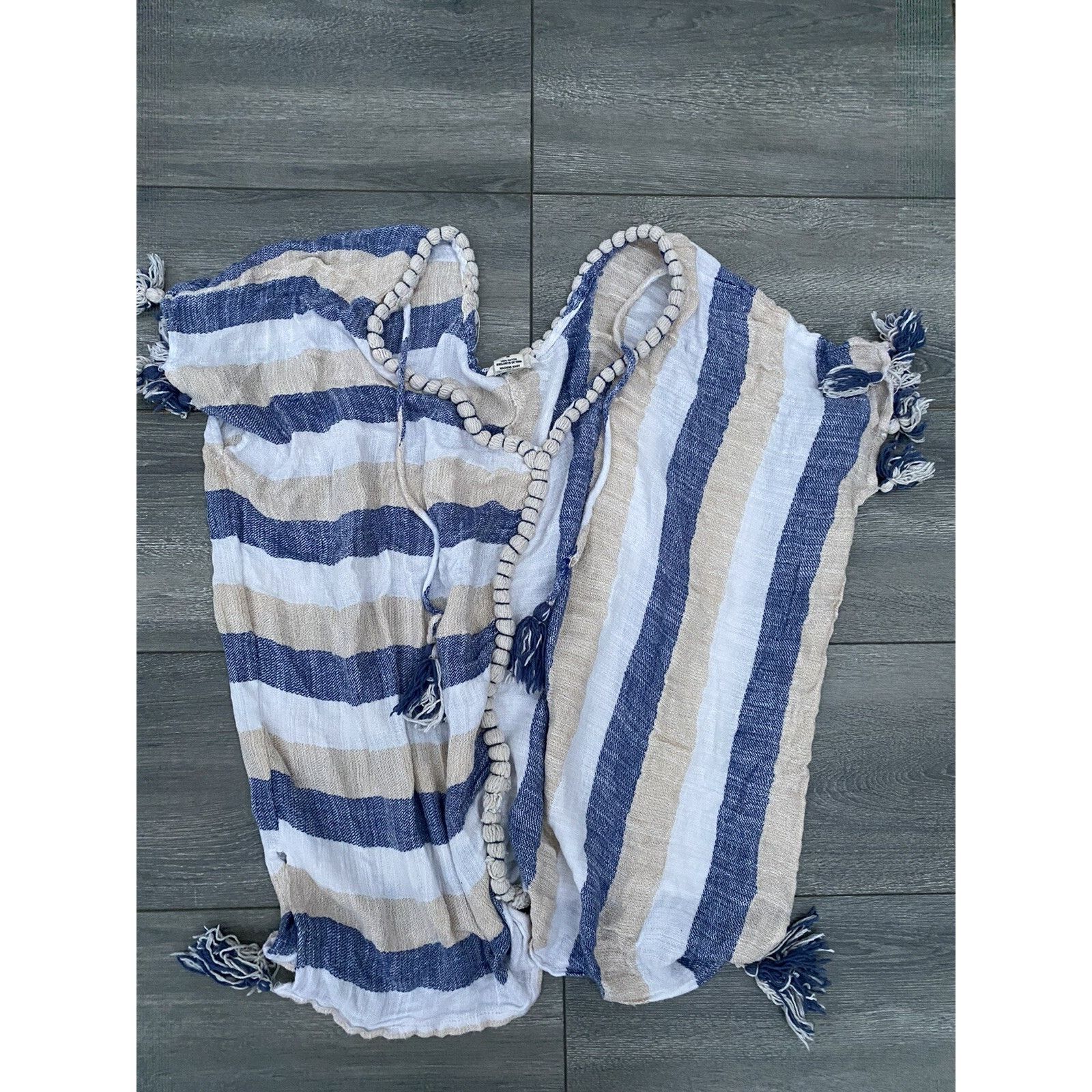 Gypsy Gypsie Blu Boho Striped Poncho Rope Tasel Top Size M A000207 Size ONE SIZE - 2 Thumbnail