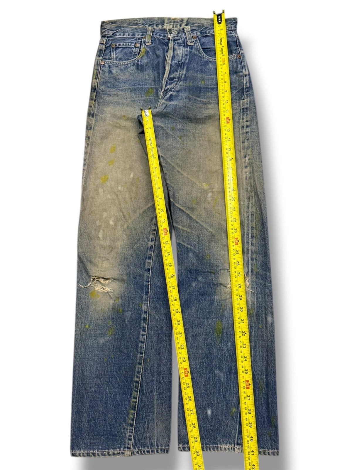 Denime Vintage 90s Denime Crazy Fade, Paint Splatter Selvedge | W27 Size US 27 - 15 Thumbnail