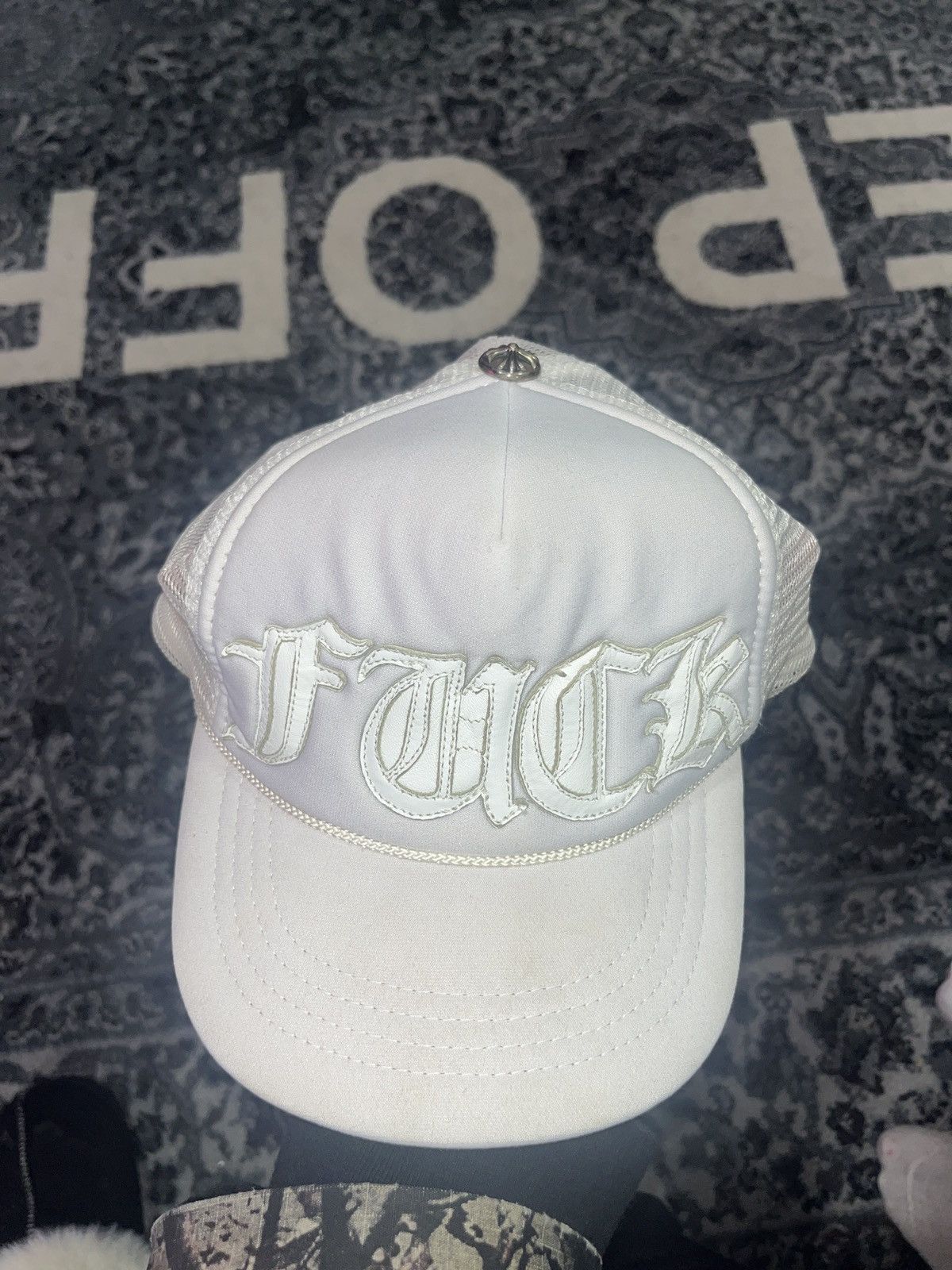 Chrome Hearts Chrome Hearts White Trucker Fuck Hat | Grailed