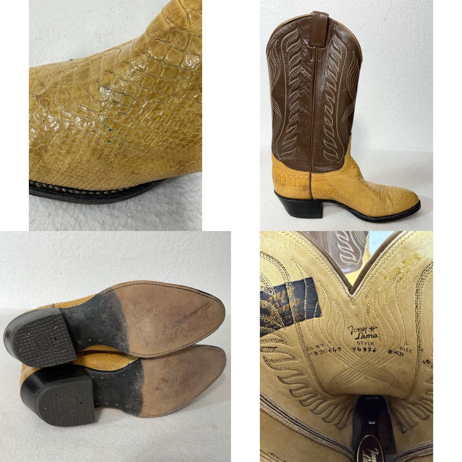 Tony Lama VINTAGE Tony Lama Western Boots Men’s 8.5 D Yellow Brown Exotic Snake 2nd Hand Leather Pull On Almond Toe Mens Size US 9 / EU 42 - 9 Thumbnail