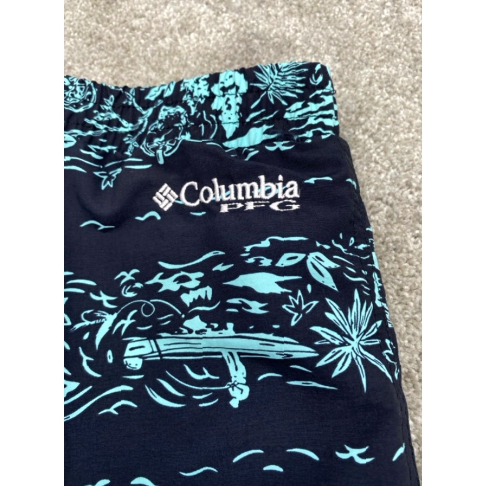 Vintage Columbia Swim Trunks Boys Large Blue Fish Theme UPF 50 Trunks Surf Skate Mid-Length Bottom Mens Girls Size US 33 - 7 Thumbnail