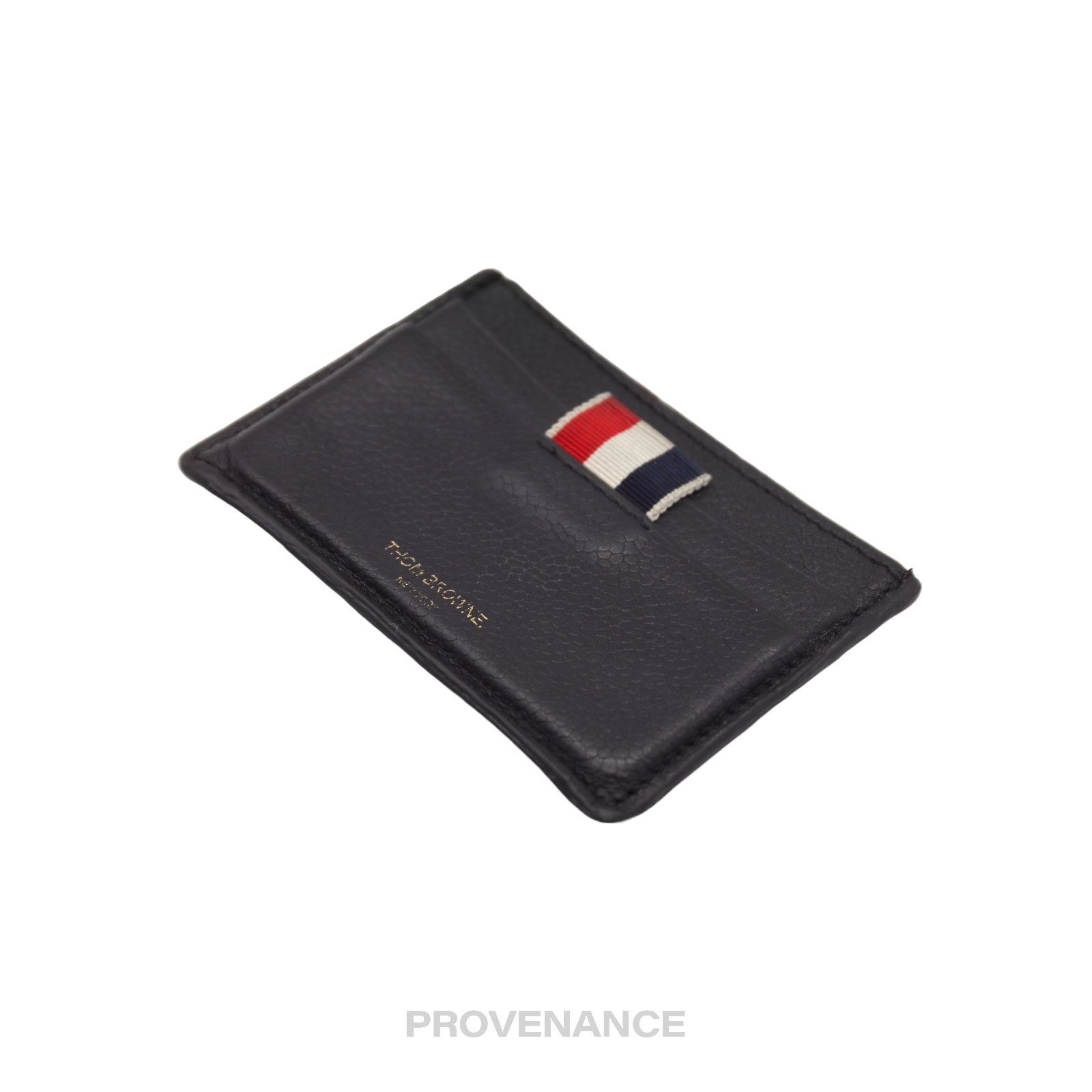 Thom Browne 🔴 Thom Browne Card Holder Wallet - Black Pebbled Leather Size ONE SIZE - 3 Thumbnail