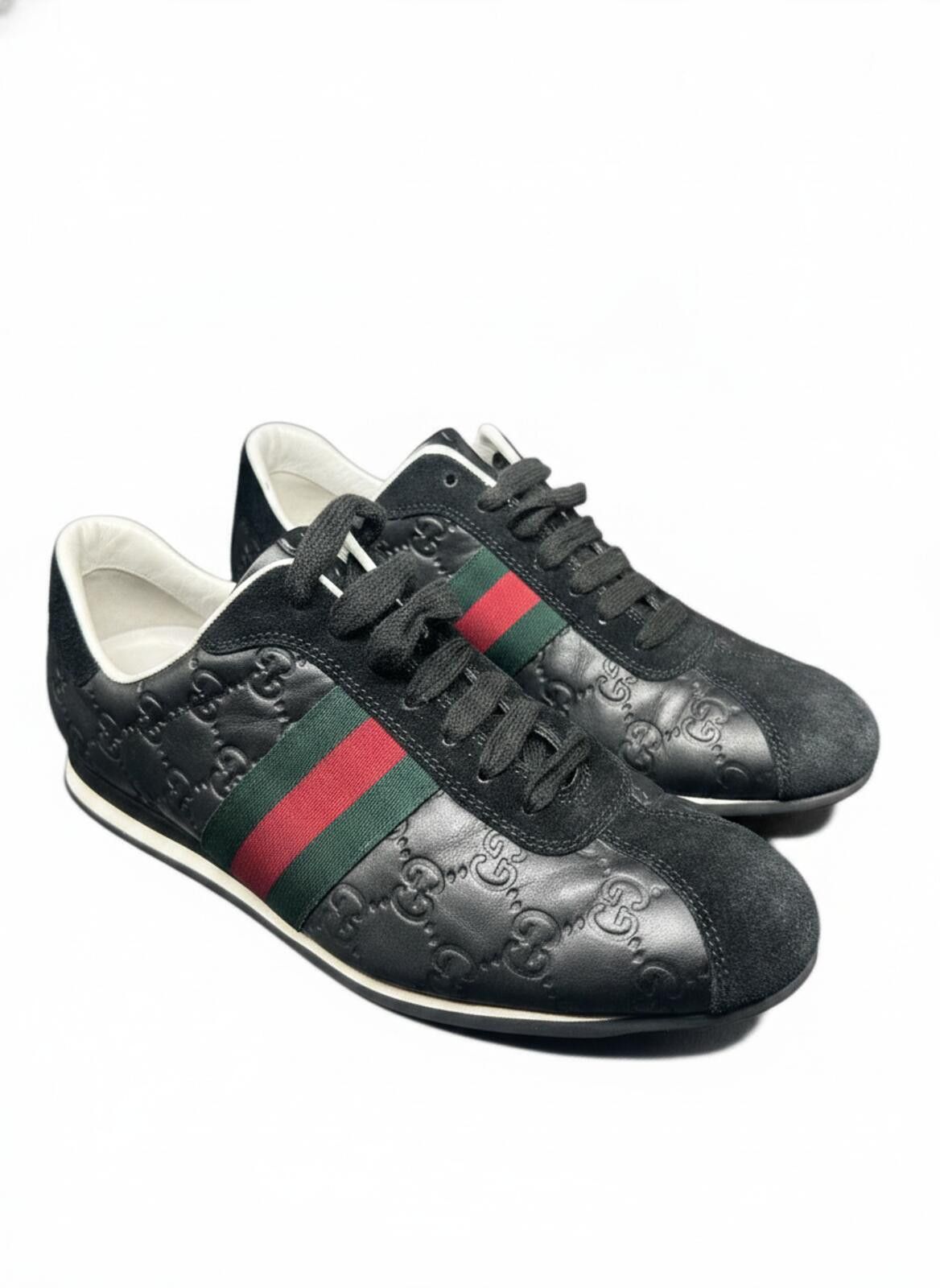Gucci Unisex Gucci Guccissima Black Leather Web Low Top Sneaker Size US 6.5 / EU 39-40 - 2 Thumbnail