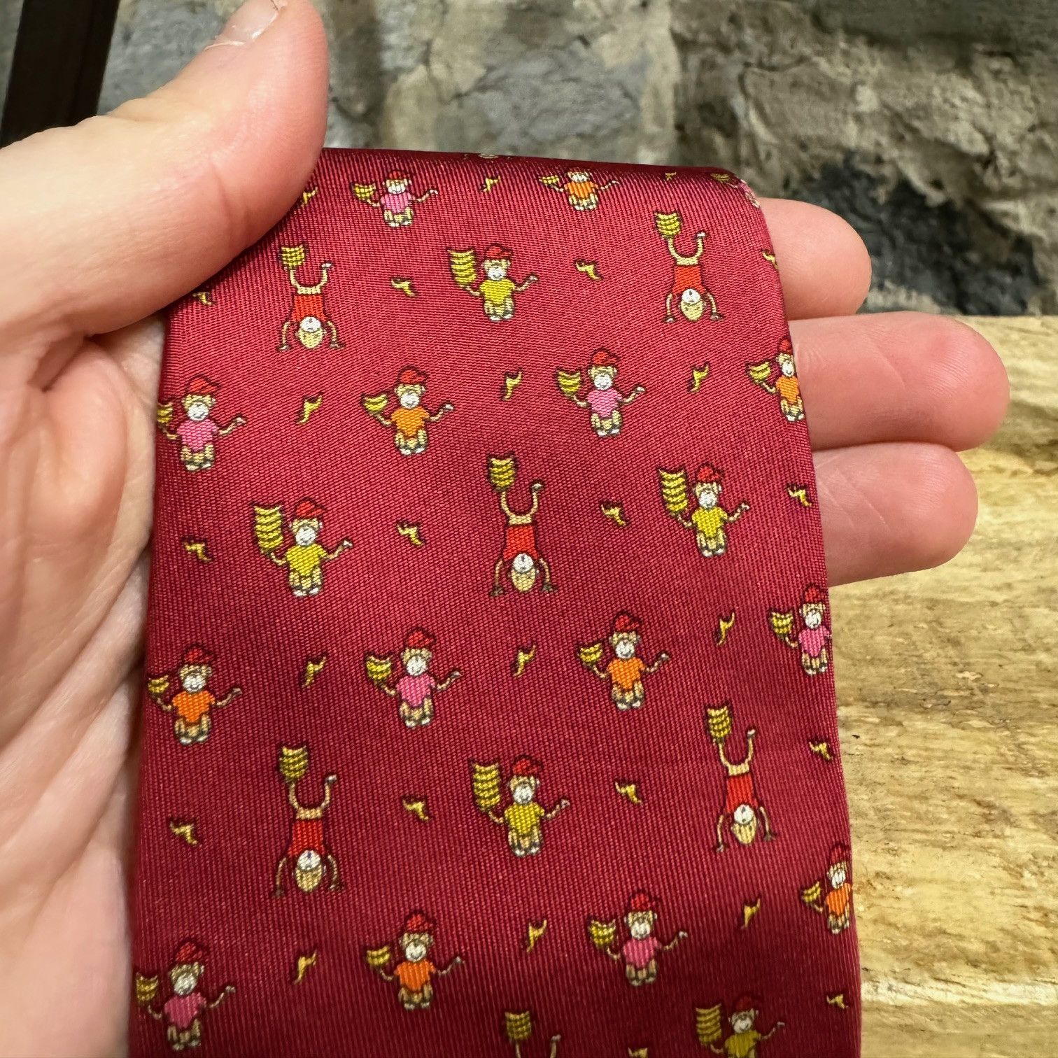Salvatore Ferragamo Salvatore Ferragamo Burgundy Red Monkey Silk Tie Size ONE SIZE - 3 Thumbnail