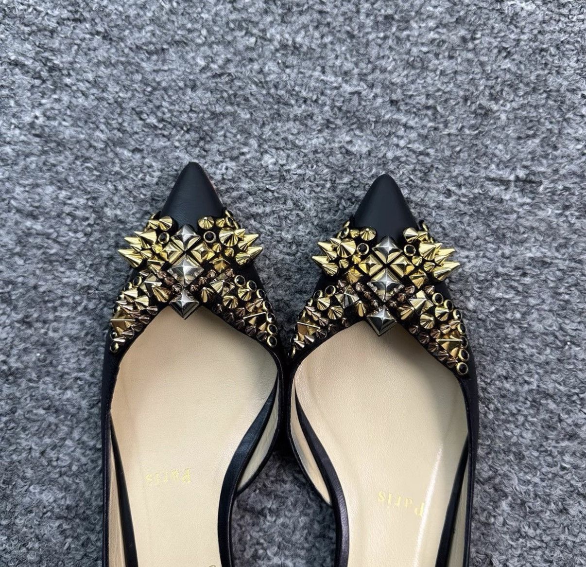 Christian Louboutin Christian Louboutin / Black Studded Pointed Toe Flats K12 Size US 6 / IT 36 - 3 Thumbnail