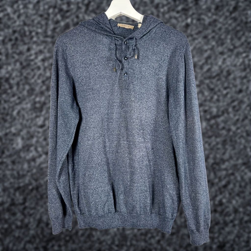Vintage Hagen Carmel CA Mens Heather Blue Knit Hoodie Sweater Medium Pullover Italy NWOT Size US M / EU 48-50 / 2 - 1 Thumbnail