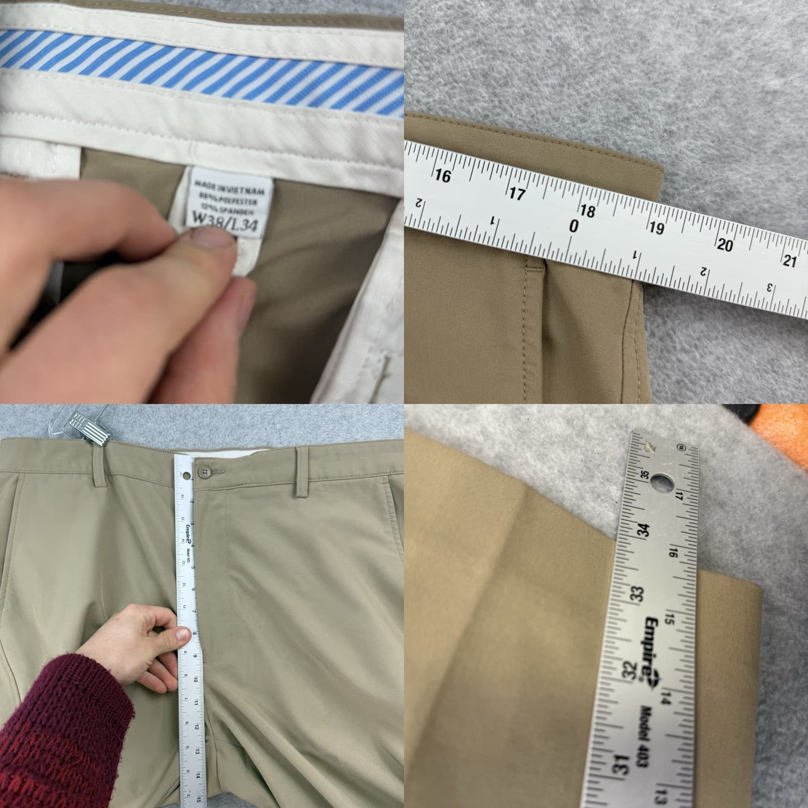 Footjoy FootJoy FJ Athletic Mens Beige Golf Performance Stretch Chino Pants Size 38X34 Straight Leg Flat Front Regular Waist 38 Inseam 34 Size US 38 / EU 54 - 8 Thumbnail