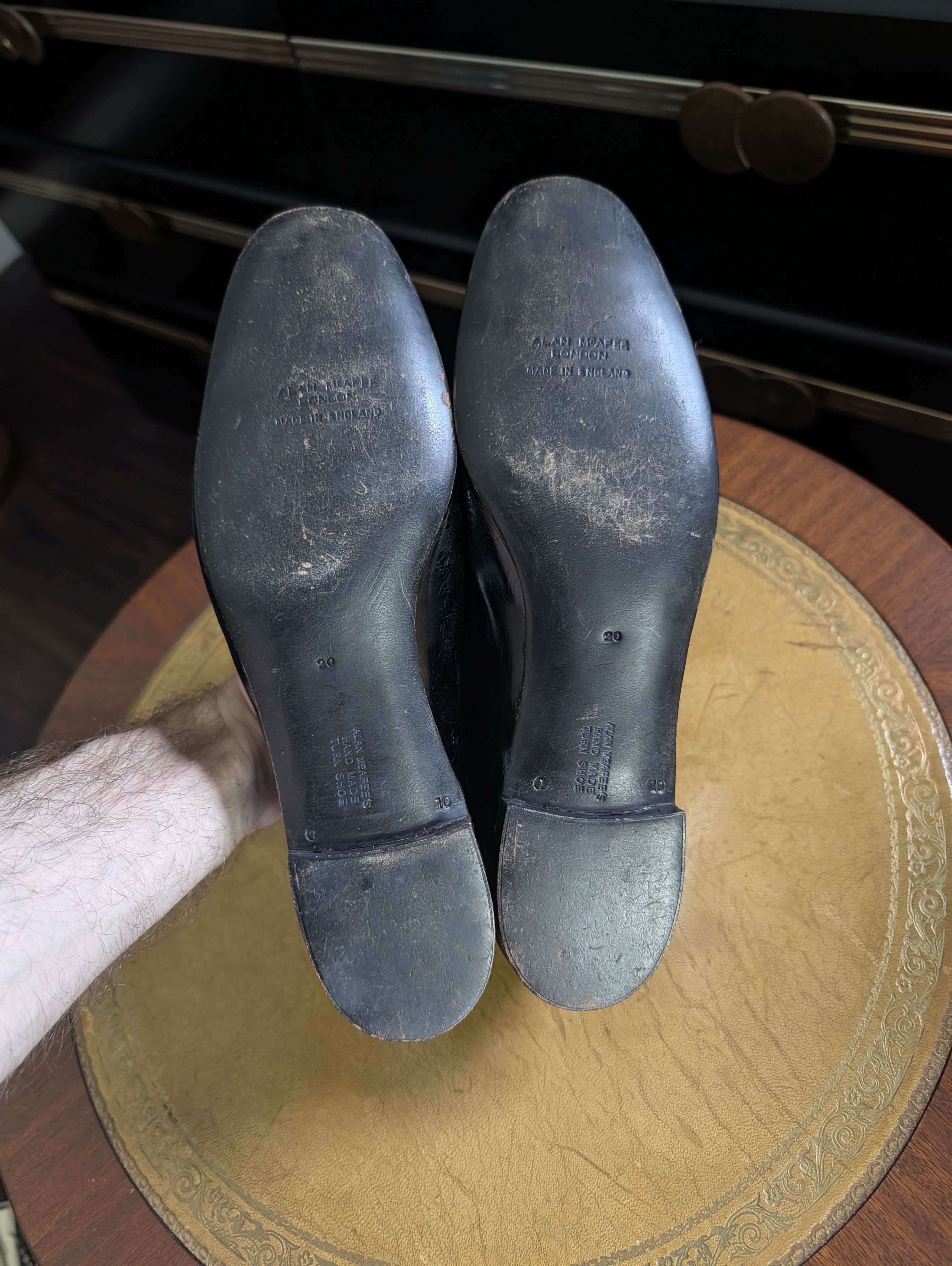 Vintage Alan McAfee Saks handmade turn shoe black patent loafers Size US 8 / EU 41 - 7 Thumbnail