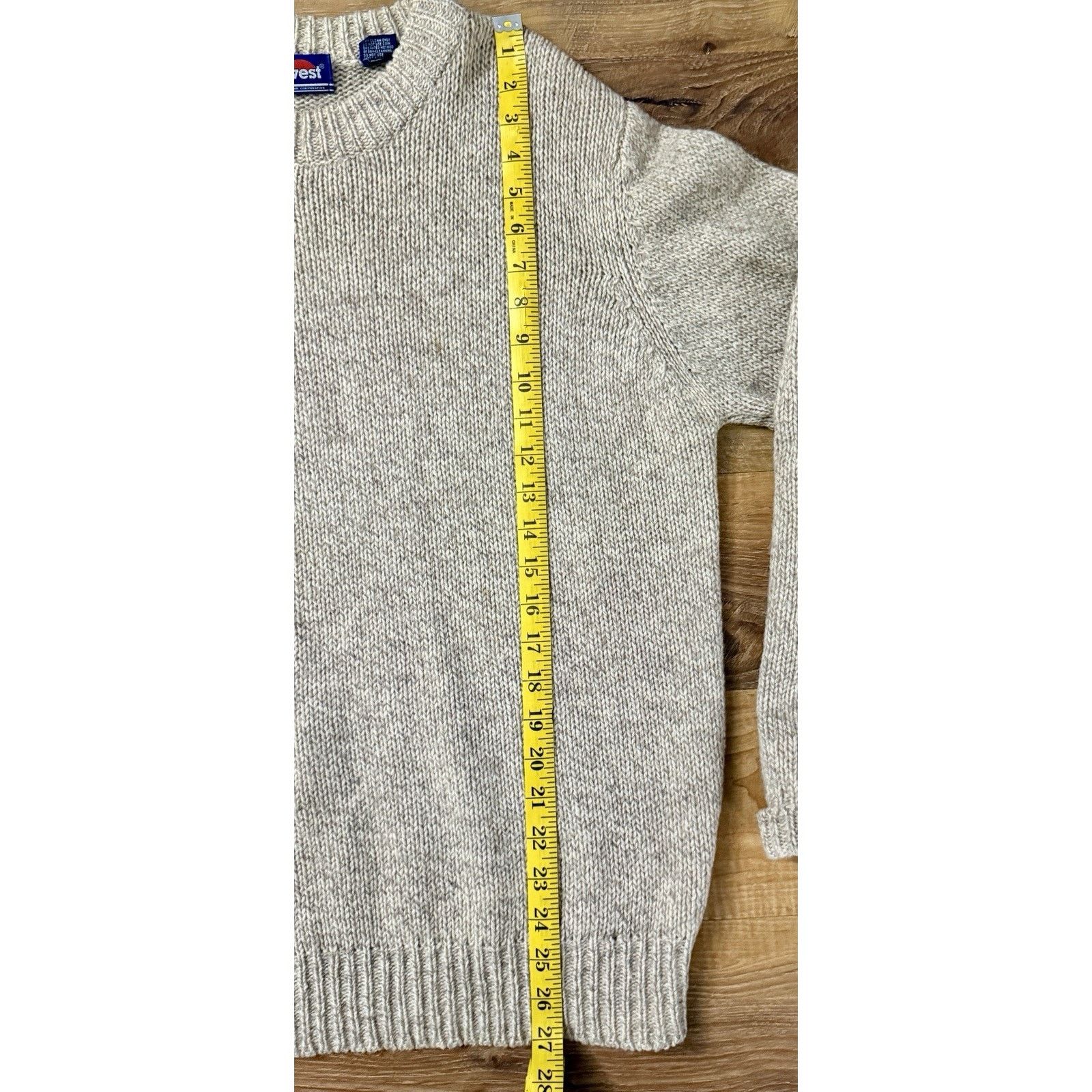 Other Vintage Out west | Women Wool Blend Tan Crew Grandpa Sweater Size L / US 10 / IT 46 - 5 Thumbnail