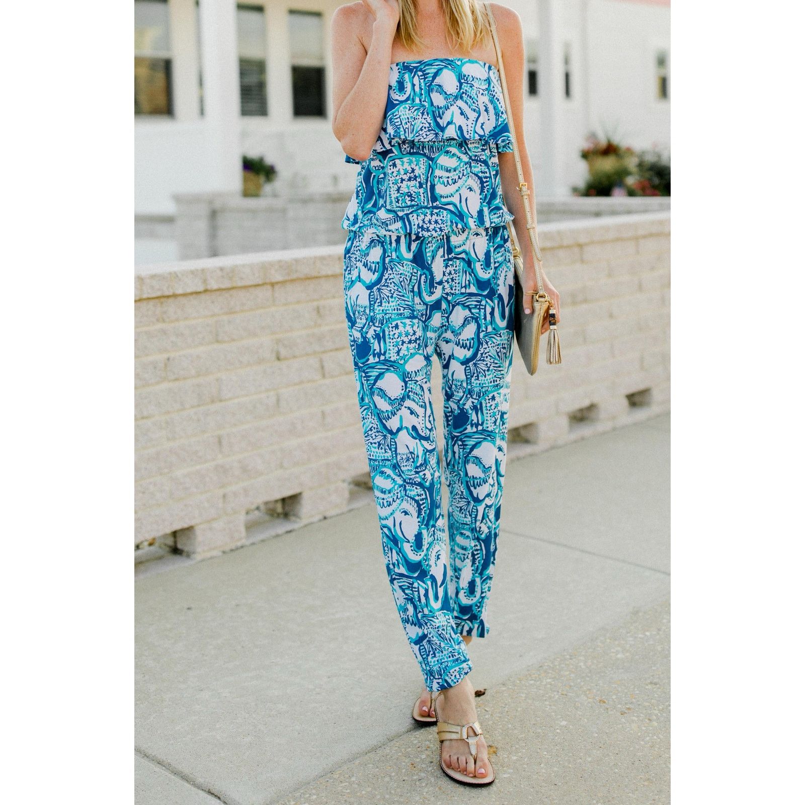 Lilly Pulitzer Lilly Pulitzer Ailsie Keep on Trunkin Romper Jogger Elephant Size 26" / US 2 / IT 38 - 1 Thumbnail