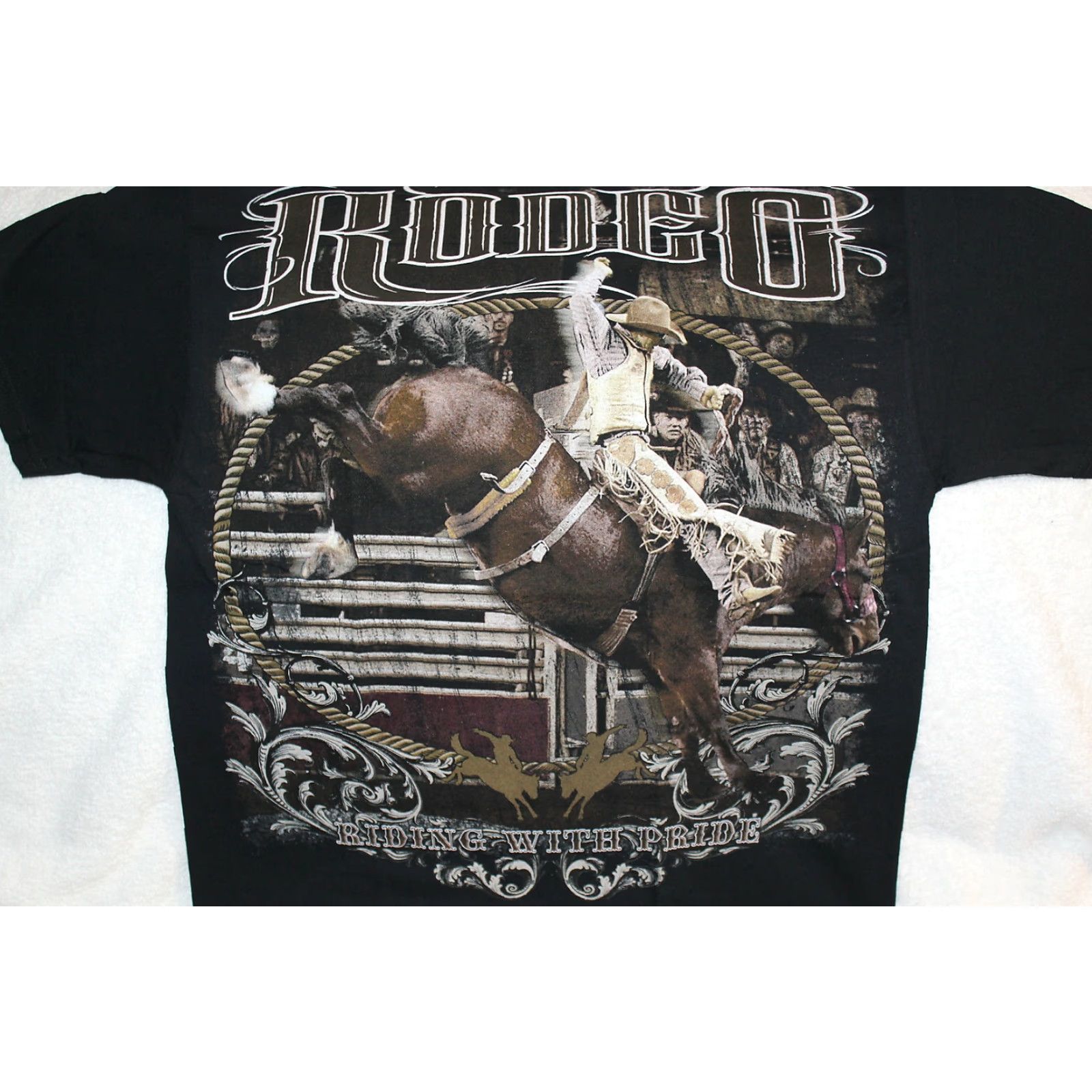 Vintage VINTAGE Cowboy Rodeo T-Shirt Men XL Graphic Short Sleeve Black Horse Riding Bull Riding Western Size US XL / EU 56 / 4 - 2 Thumbnail