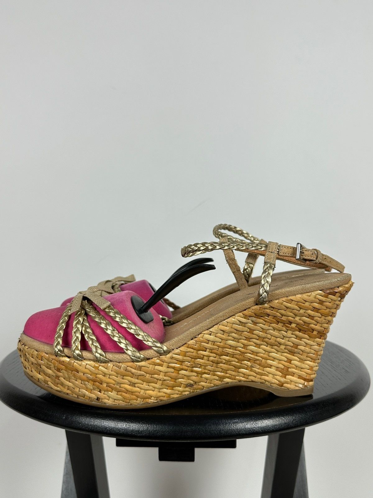 Prada Prada Braided Leather Woven Raffia Wedge Ankle Strap Sandals Size US 9.5 / IT 39.5 - 1 Thumbnail