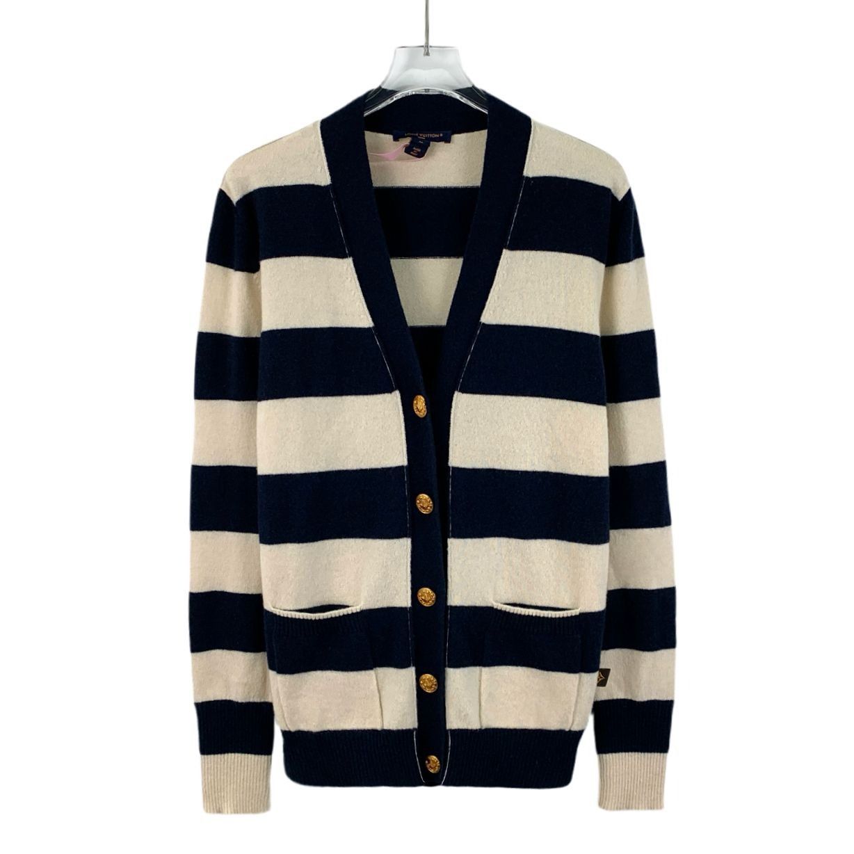 Louis Vuitton Louis Vuitton M Navy & Cream Striped Cashmere V-Neck Long-Sl Size M / US 6-8 / IT 42-44 - 1 Thumbnail