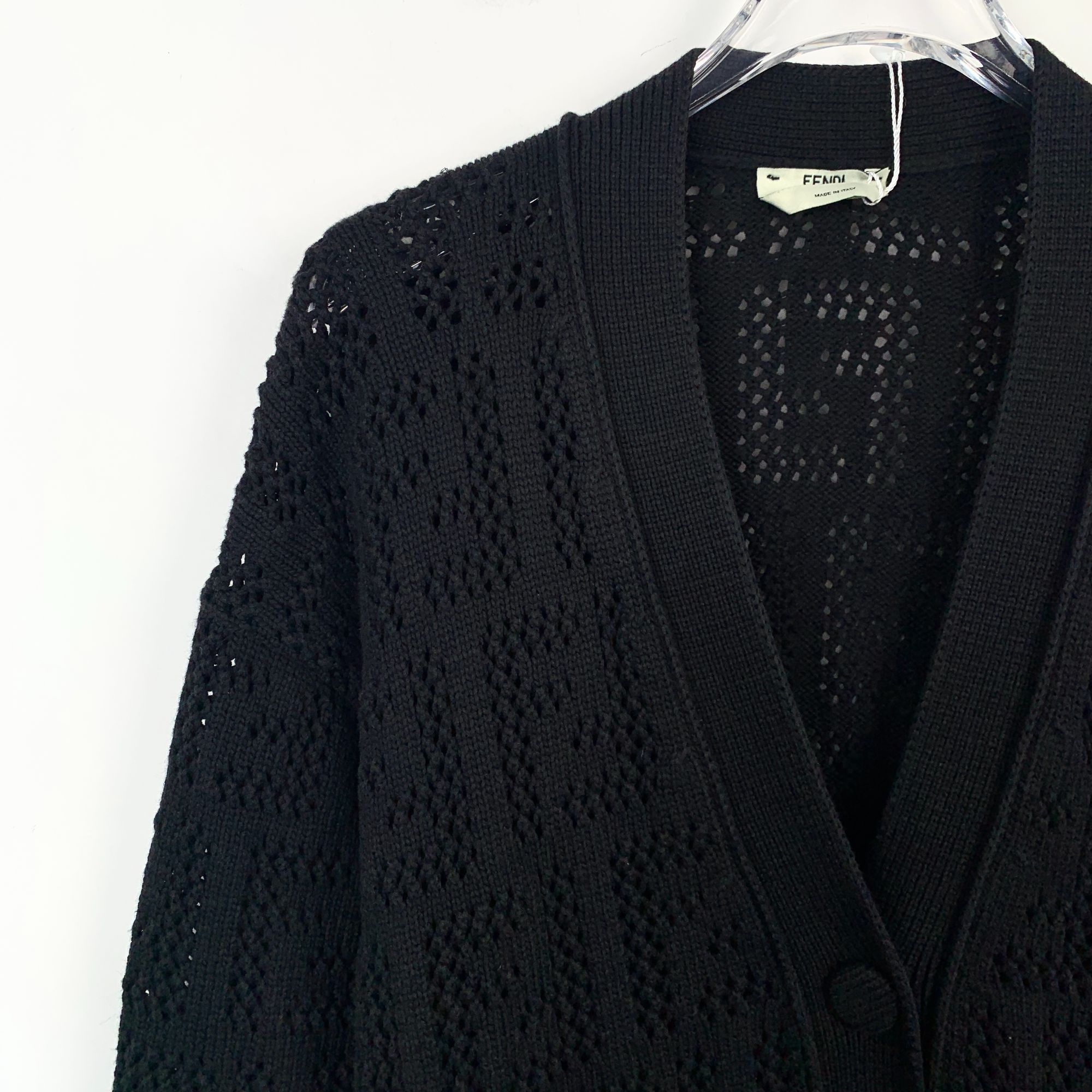 Fendi Fendi Black Logo Monogram V-Neck Cotton Knit Cardigan (Size Size US S / EU 44-46 / 1 - 5 Thumbnail