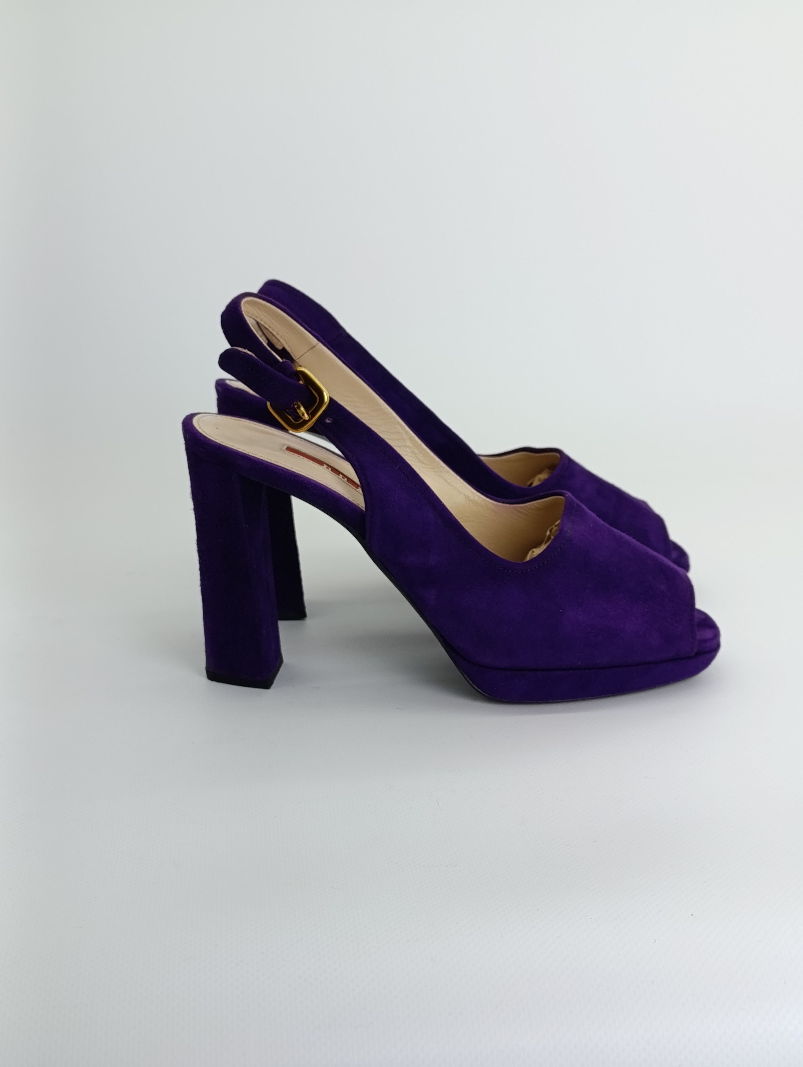 Prada PRADA BARHAT SANDALS HEELS PURPLE RED TAB Size US 7 / IT 37 - 3 Thumbnail