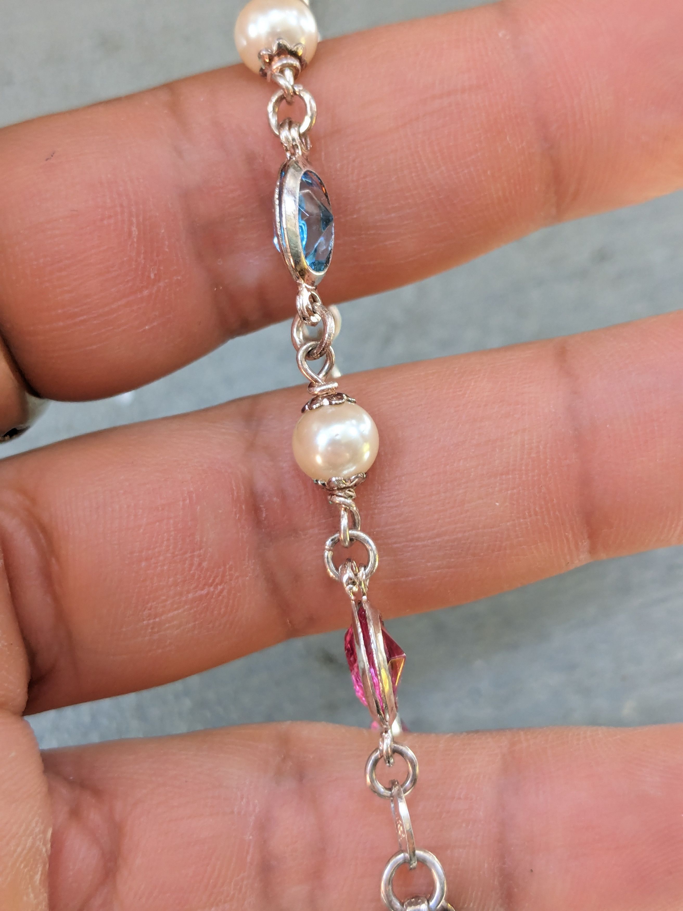 Jewelry Sterling Silver Tennis Bracelet 7.25" Chain Rainbow Pearls Size ONE SIZE - 13 Thumbnail