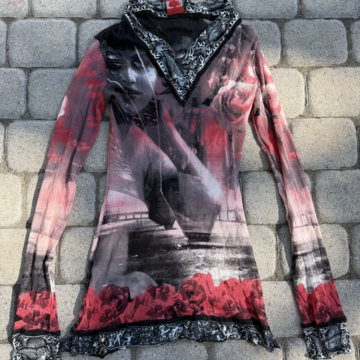 Jean Paul Gaultier Rare 90’s Jean Paul Gaultier Rose Portrait Mesh Longsleeve Size US M / EU 48-50 / 2 - 1 Thumbnail