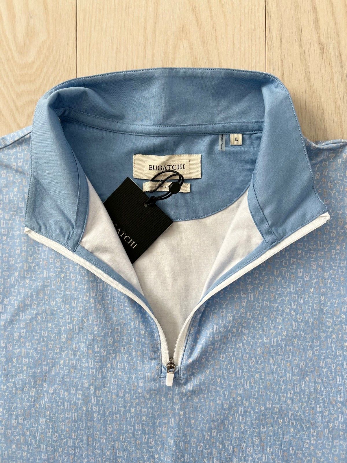 BUGATCHI Bugatchi Anthony Cocktail 1/4 Zip Pullover Top Air Blue L Size US L / EU 52-54 / 3 - 2 Thumbnail