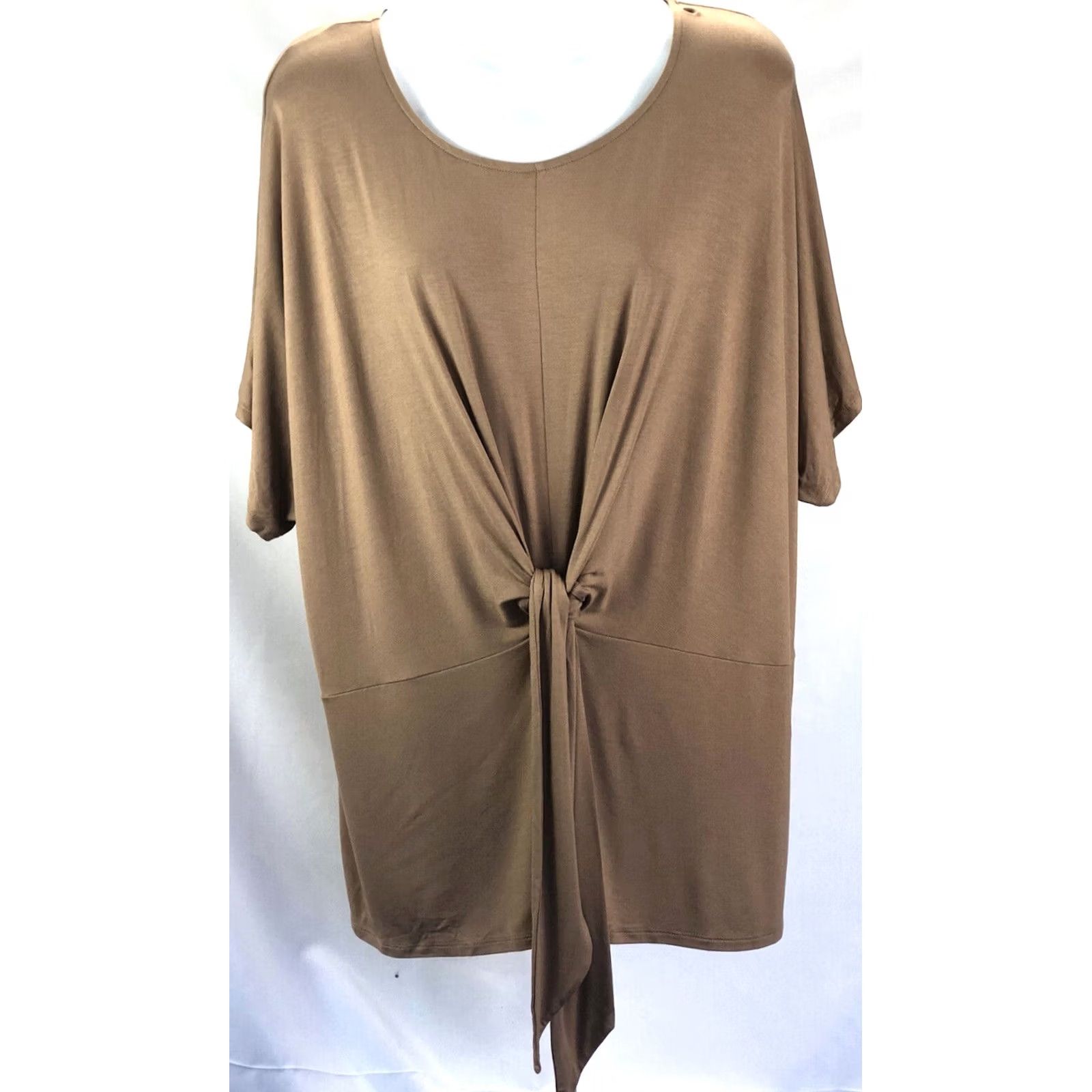 Worthington NWT Worthington Blouse Top XXL Brown ShortSleeve Tie Front Empire Waist Stretch Size XXL / US 16-18 / IT 52-54 - 2 Thumbnail
