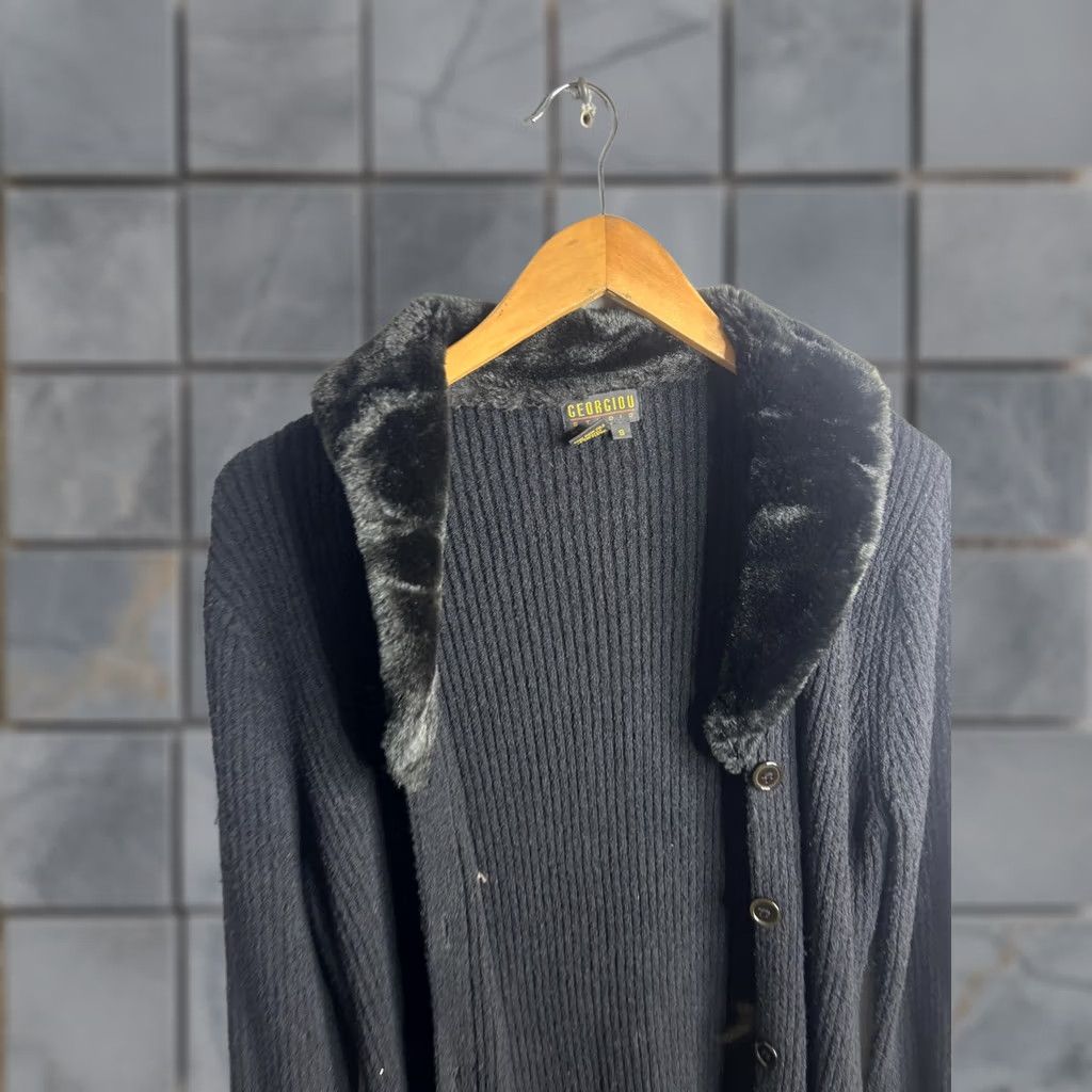 Vintage VINTAGE Georgiou Studio Cardigan Sweater Womens Small Black Faux Fur Trim Longline VTG Size S / US 4 / IT 40 - 1 Thumbnail
