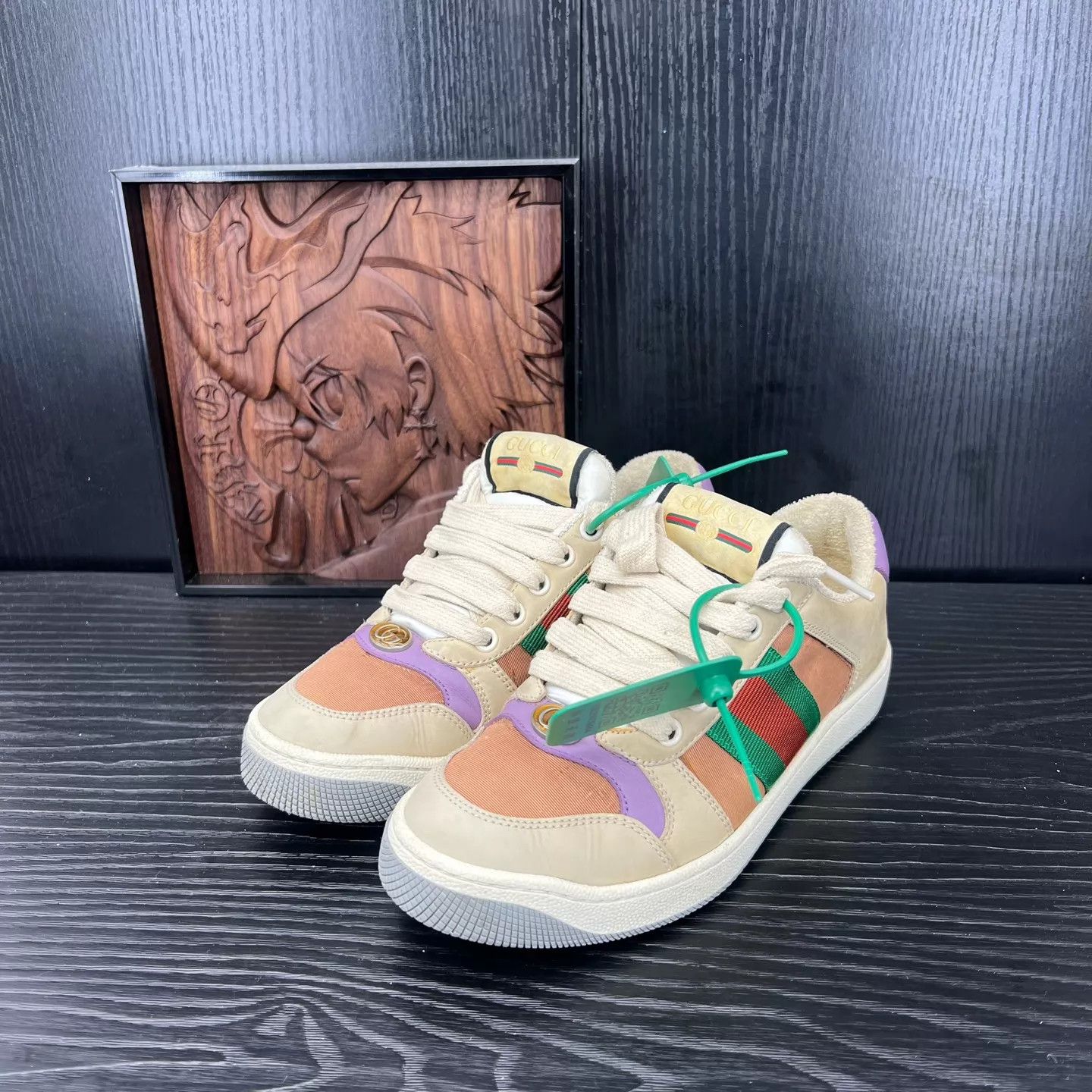 Gucci Off-White/Pink Screener Sneakers 35.5 99 New