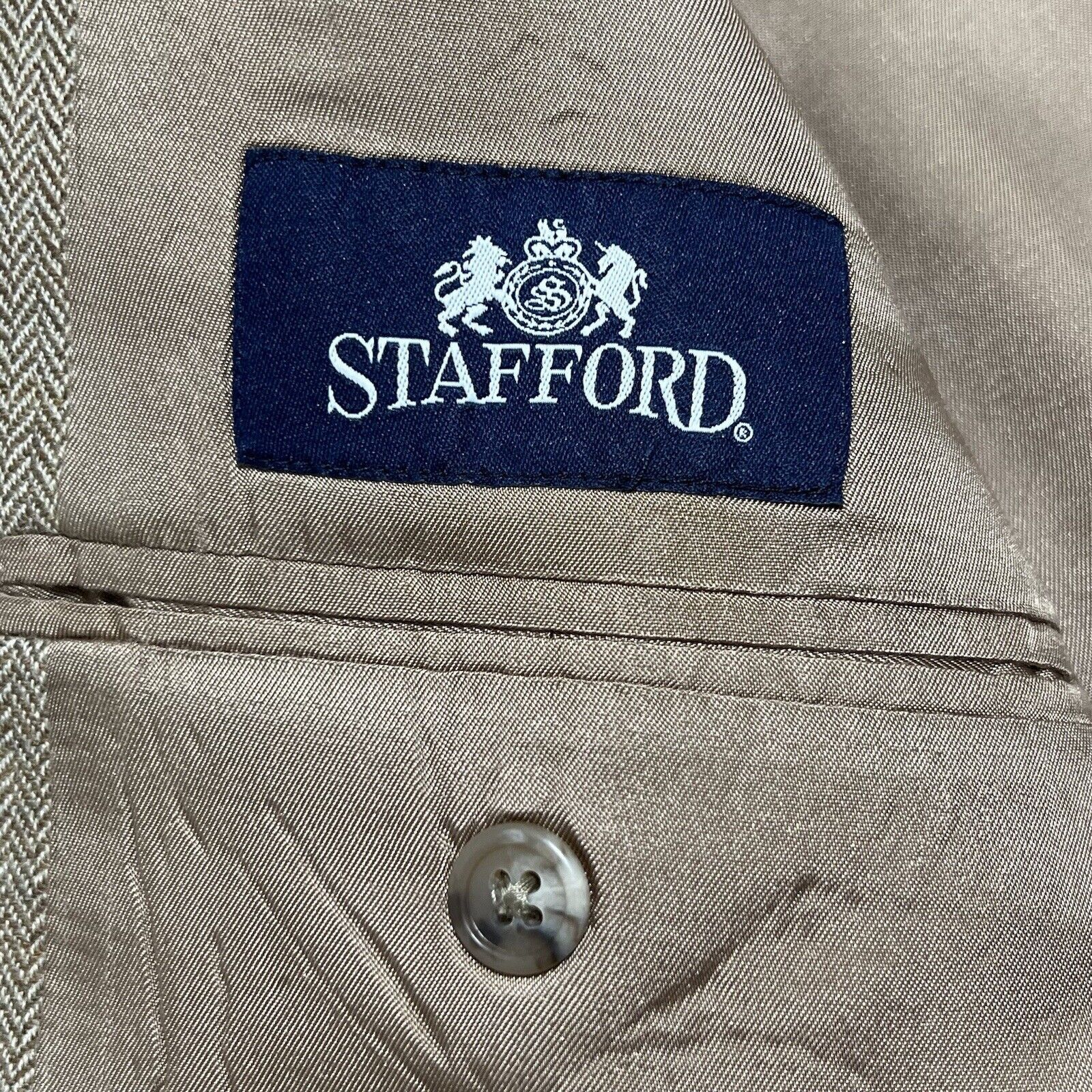 Stafford Stafford Wool Herringbone Beige Career Suit Jacket Coat 42L Size 42L - 7 Thumbnail