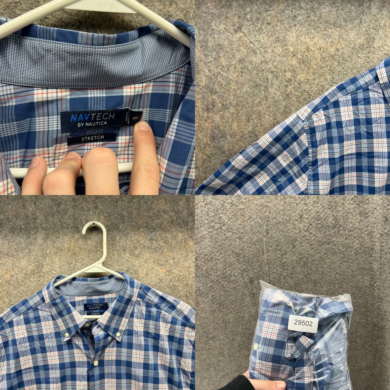 Nautica VINTAGE Nautica Shirt Mens 2XL Blue Button-Down Short Sleeve Stretch Fit Plaid Nav Tech Collar/Collar Style Preppy Regular Mens Size US XXL / EU 58 / 5 - 8 Thumbnail