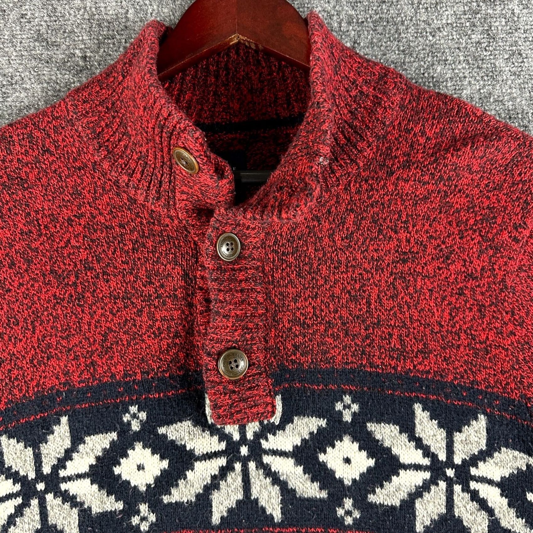 Abercrombie & Fitch Abercrombie & Fitch Sweater Mens L Red Cotton Knit Pullover Button Ribbed Cuffs Mock Neck Casual/Business/Party Size US L / EU 52-54 / 3 - 4 Thumbnail
