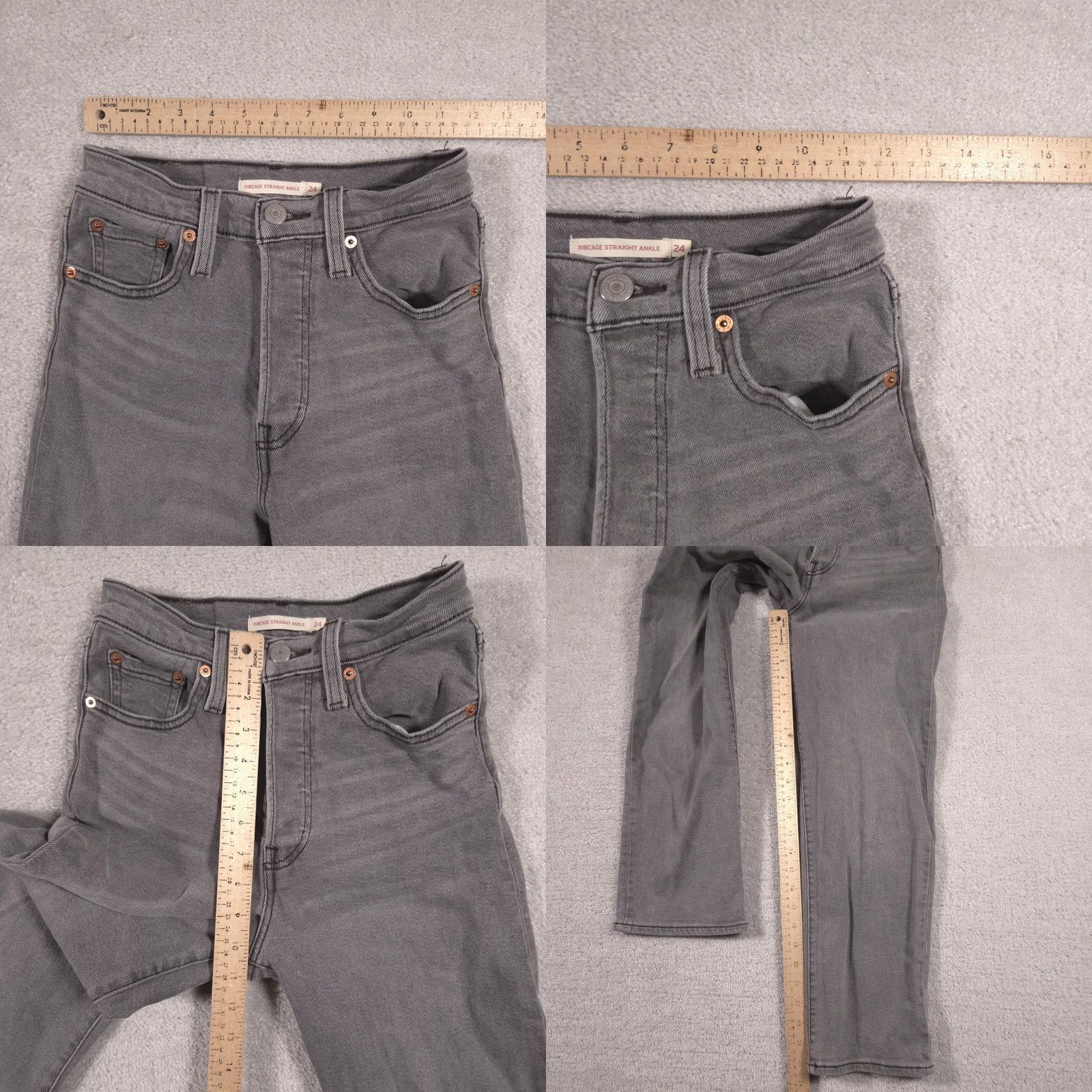 Levi's Levi's Ribcage Straight Ankle Jeans Womens 24 Gray High Rise Stretch Denim Jeans Size 42" / US 20 - 8 Thumbnail