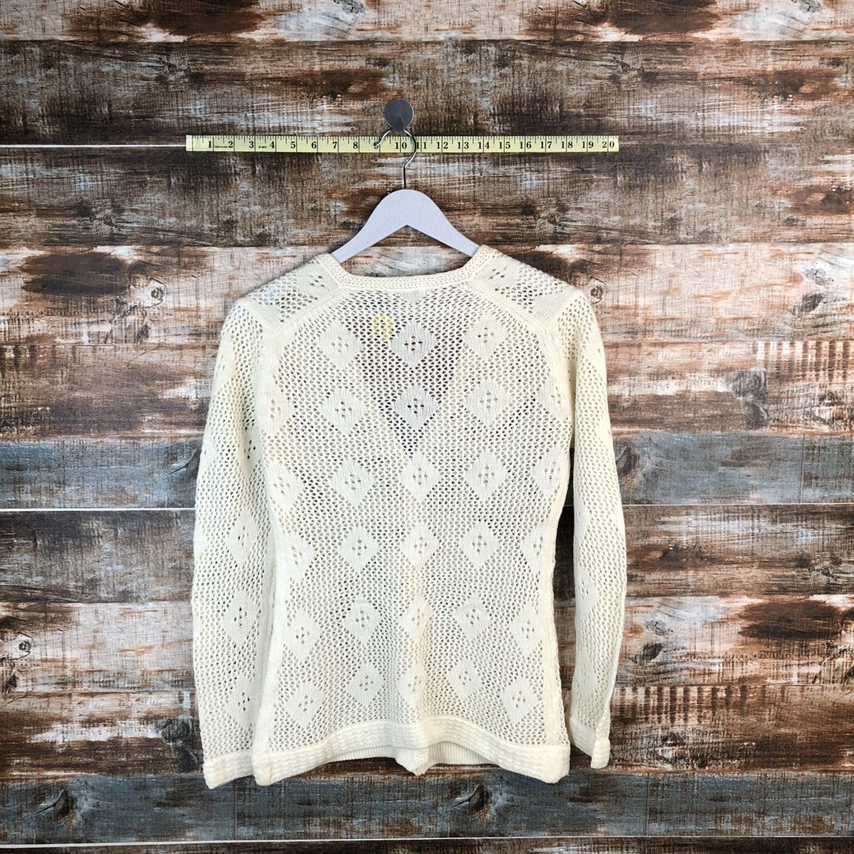 Japanese Brand Platane Cream crochet sexy meshnet Cardigan Knitwear #A1477 Size M / US 6-8 / IT 42-44 - 11 Thumbnail