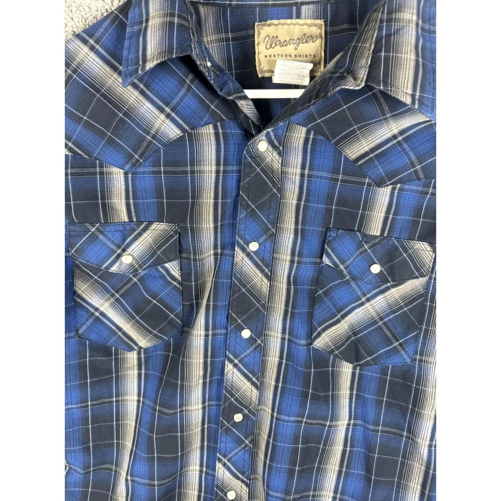 Wrangler Wrangler Shirt Mens XL Blue Plaid Pearl Snap Button Up Long Sleeve Western Shirt Size US XL / EU 56 / 4 - 5 Thumbnail