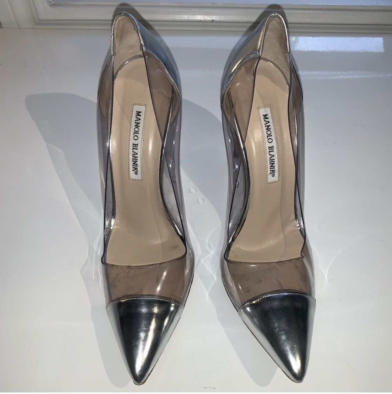 Manolo Blahnik MANOLO BLAHNIK Pacha Pump in clear Pvc and silver captoe Size US 10 / IT 40 - 6 Thumbnail