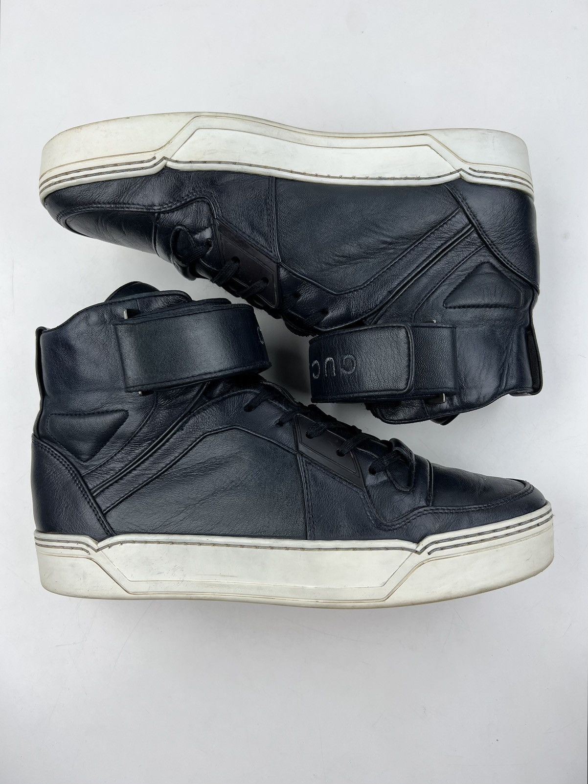 Gucci GUCCI Sneakers Hi Top Leather Shoes GG Logo Navy Men’s Size US 6.5 / EU 39-40 - 17 Thumbnail