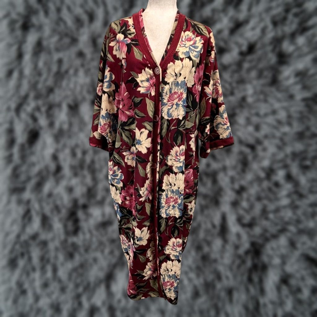 Vintage VINTAGE Cypress Floral Robe Women's Medium Red Cotton Blend 1980s Size ONE SIZE - 1 Thumbnail