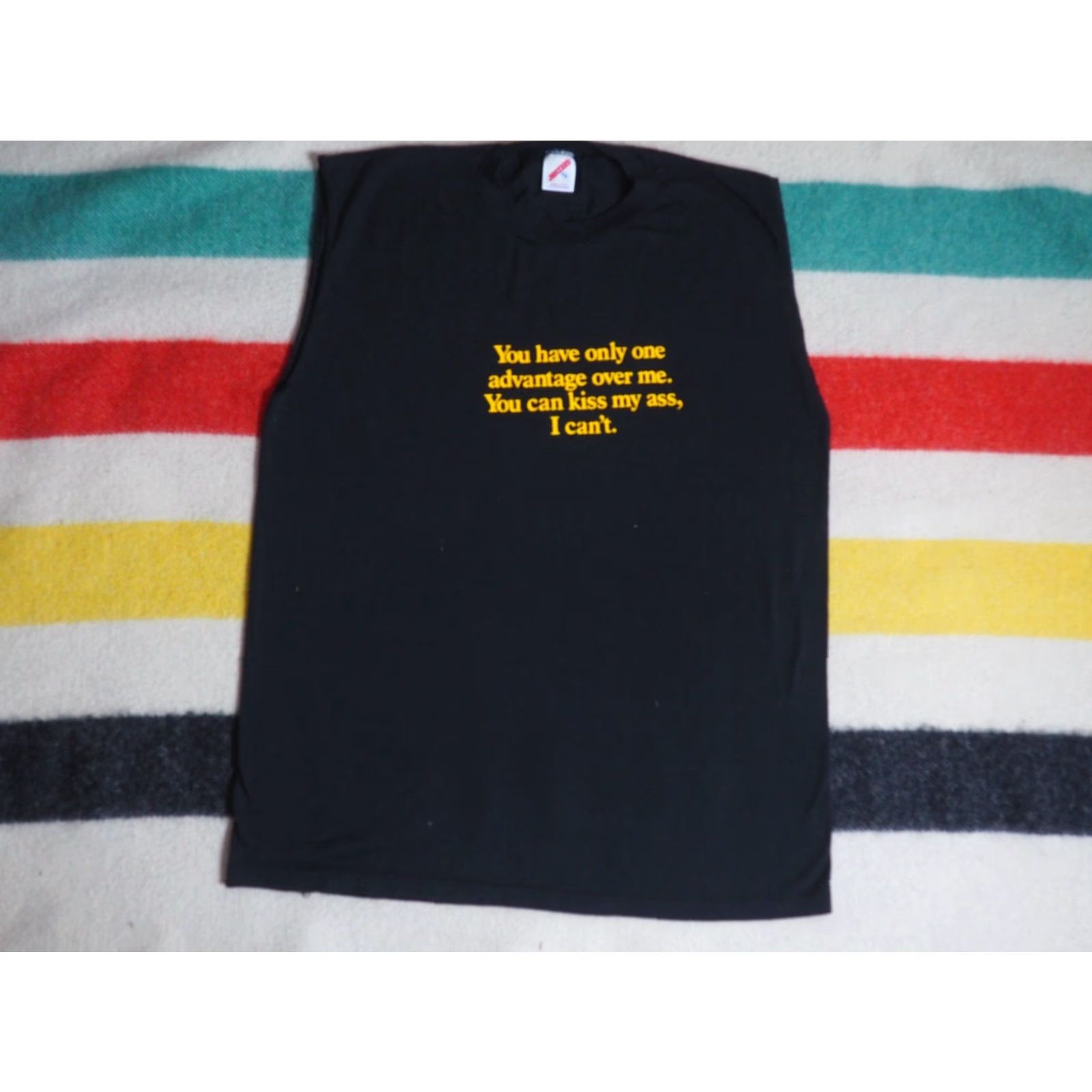 Jerzees VTG Jerzees Kiss Ass Joke Humor Faded Black USA Tank Top T-Shirt Mens L Size US L / EU 52-54 / 3 - 2 Thumbnail